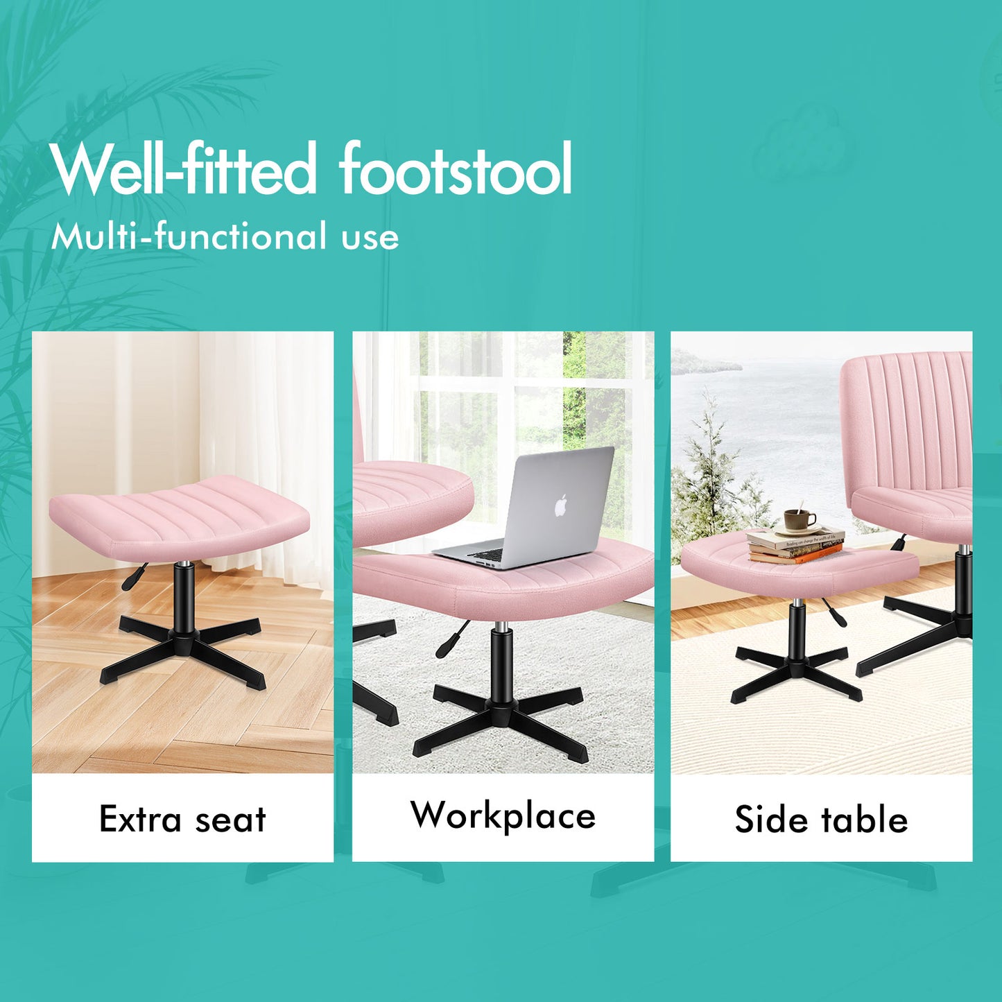 ELFORDSON Office Chair Computer Executive Seat Work Ottoman Velvet Pink