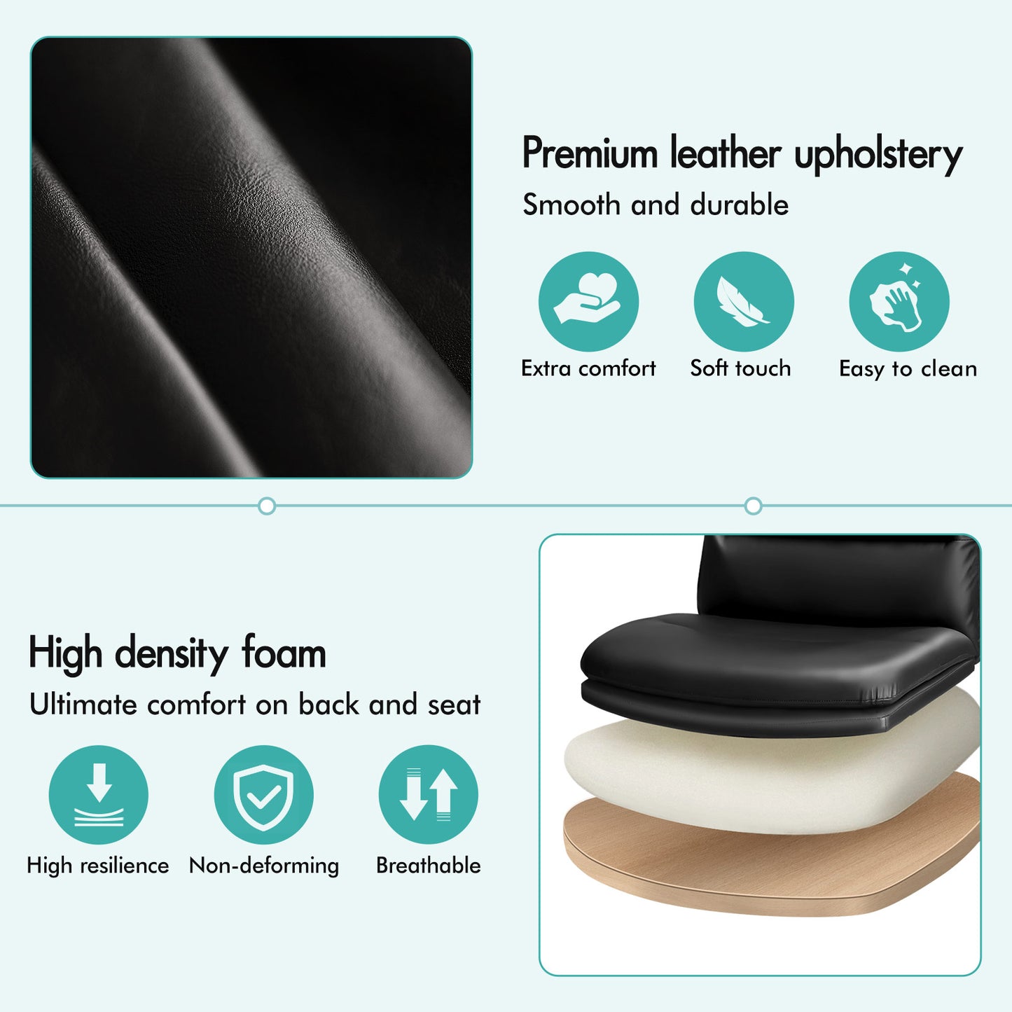 ELFORDSON Office Chair Computer Cross-legged Seat Work Ottoman PU Leather Black