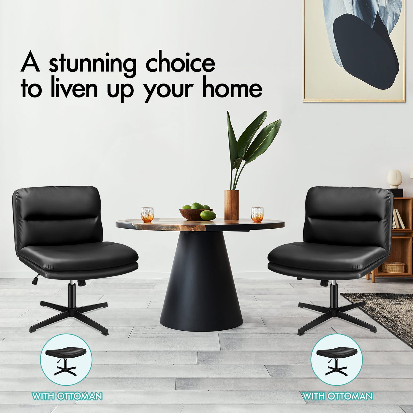 ELFORDSON Office Chair Computer Cross-legged Seat Work Ottoman PU Leather Black