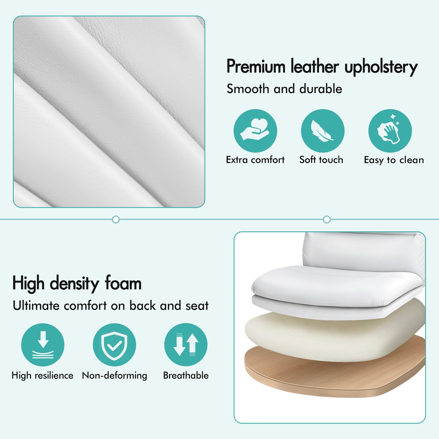 ELFORDSON Office Chair Computer Cross-legged Seat Work Ottoman PU Leather White