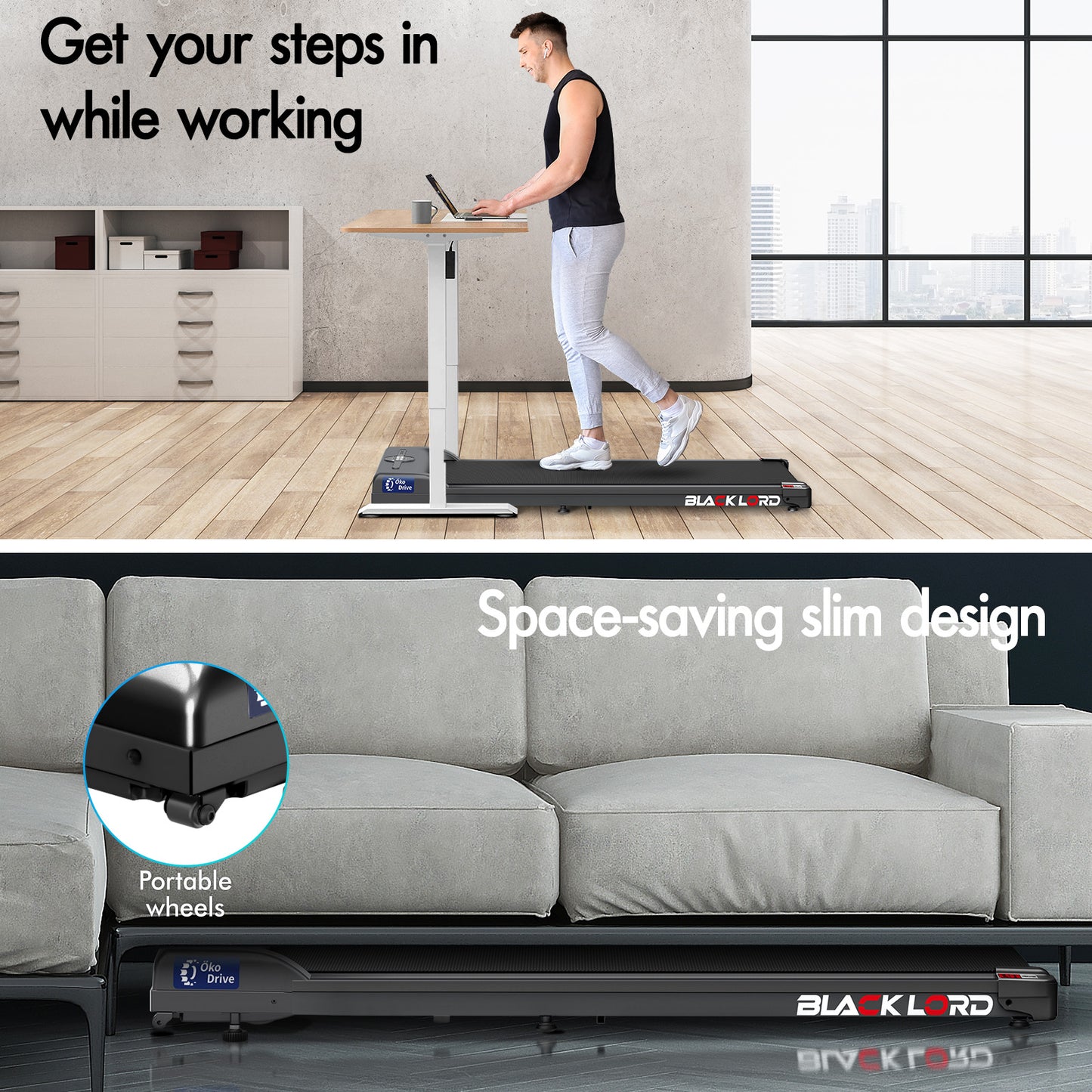 BLACK LORD Treadmill Electric Walking Pad Home Office Gym Fitness Remote Control