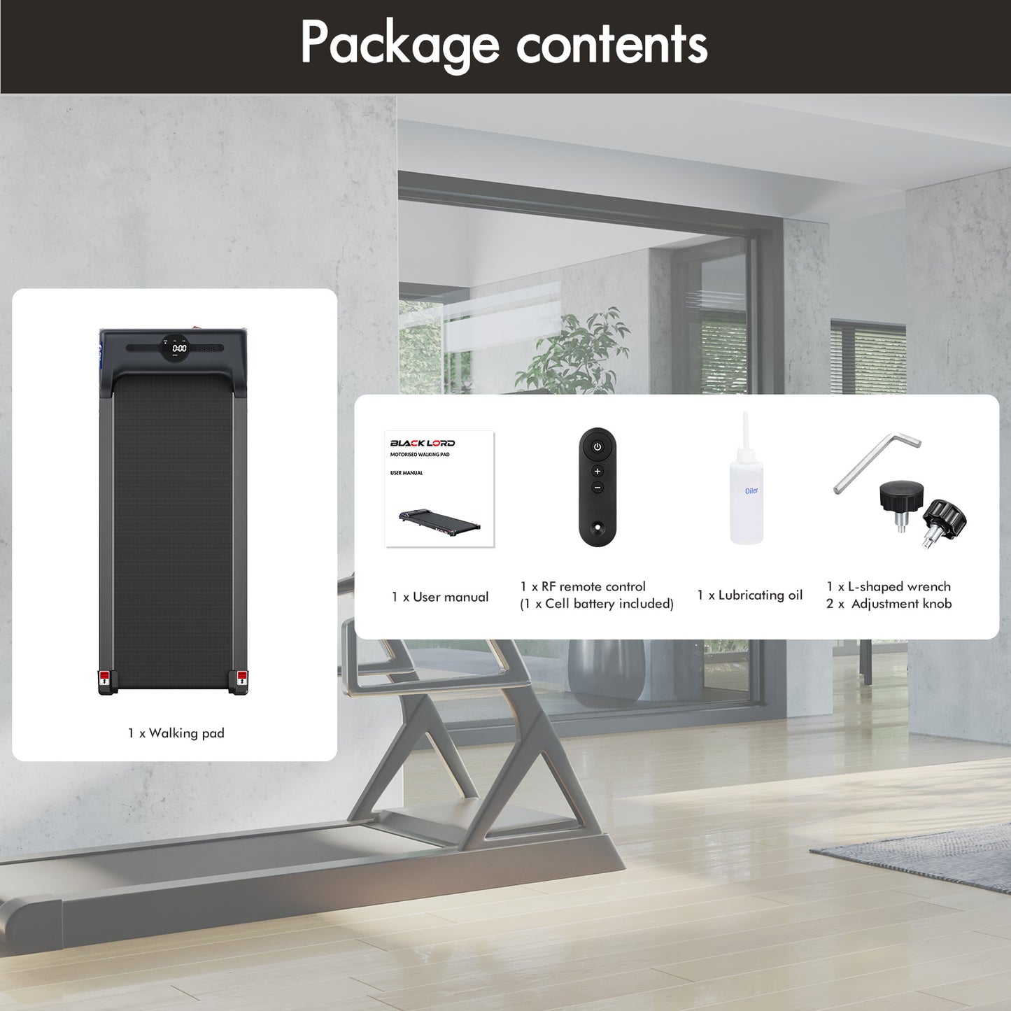 BLACK LORD Treadmill Electric Walking Pad Home Office Gym Fitness Remote Control