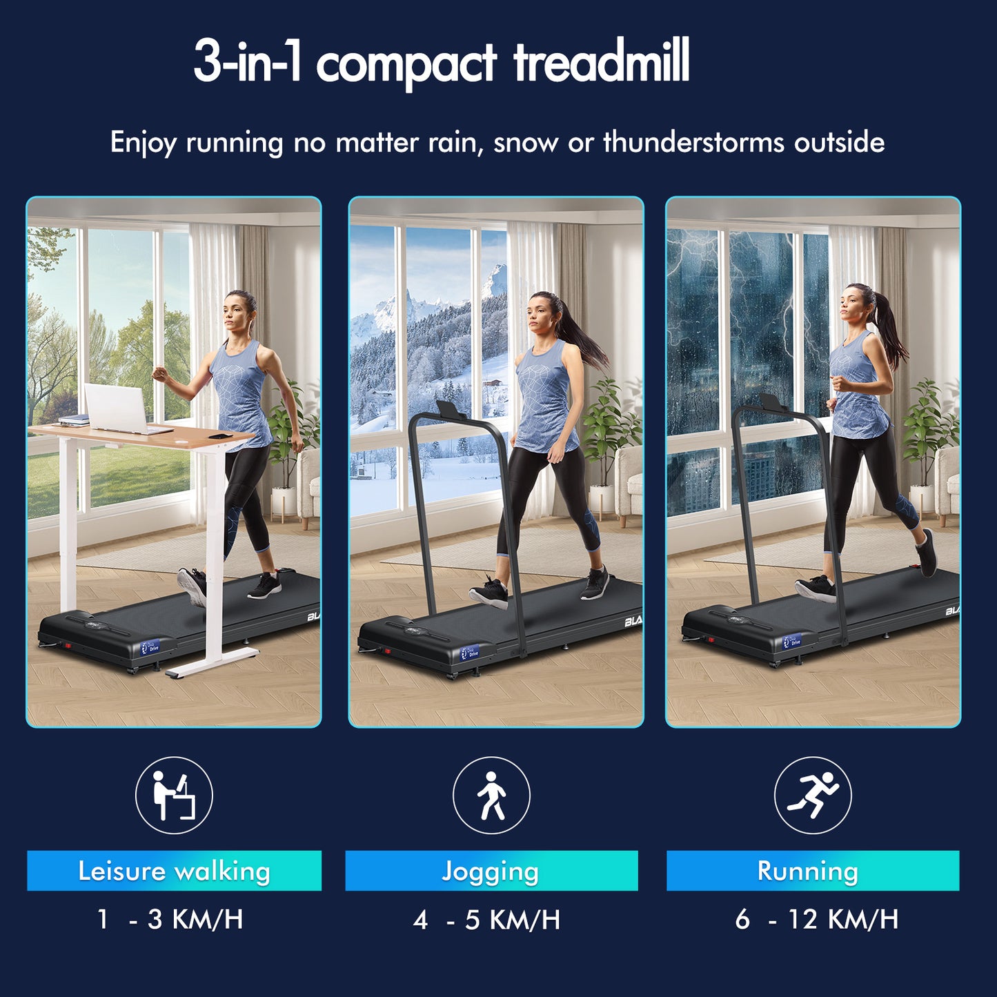 BLACK LORD Treadmill Electric Walking Pad Home Office Gym Fitness Foldable
