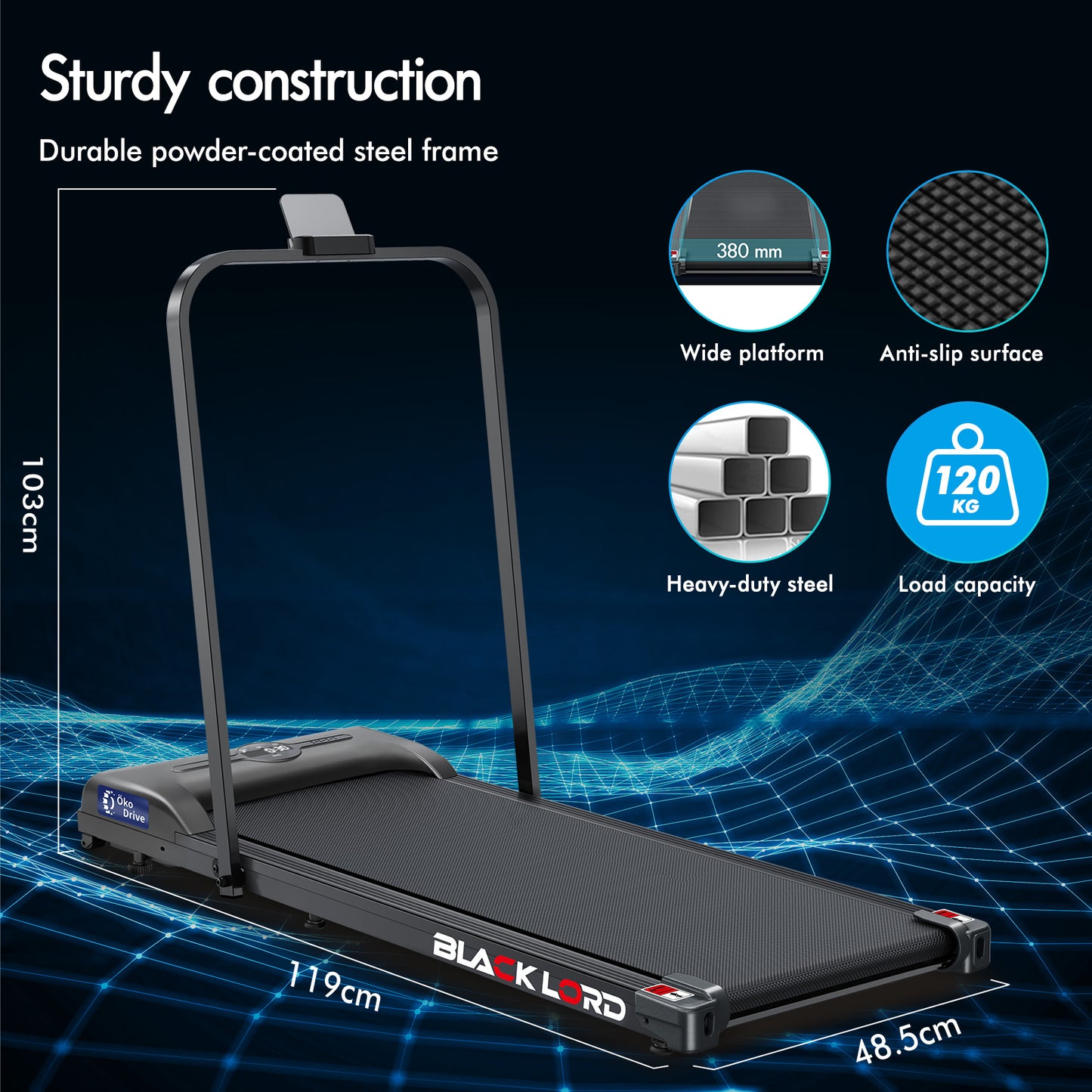 BLACK LORD Treadmill Electric Walking Pad Home Office Gym Fitness Foldable