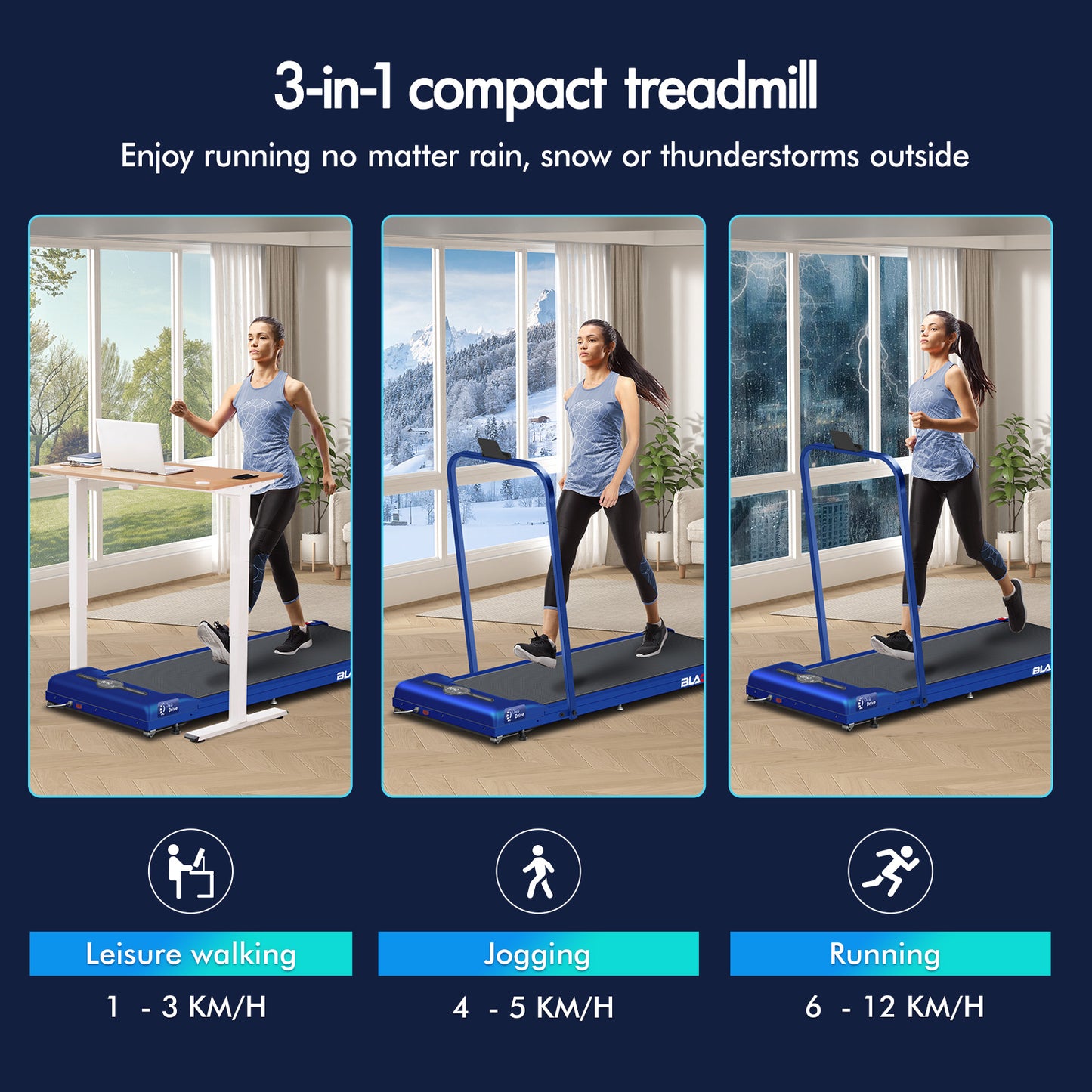 BLACK LORD Treadmill Electric Walking Pad Home Office Gym Fitness Foldable