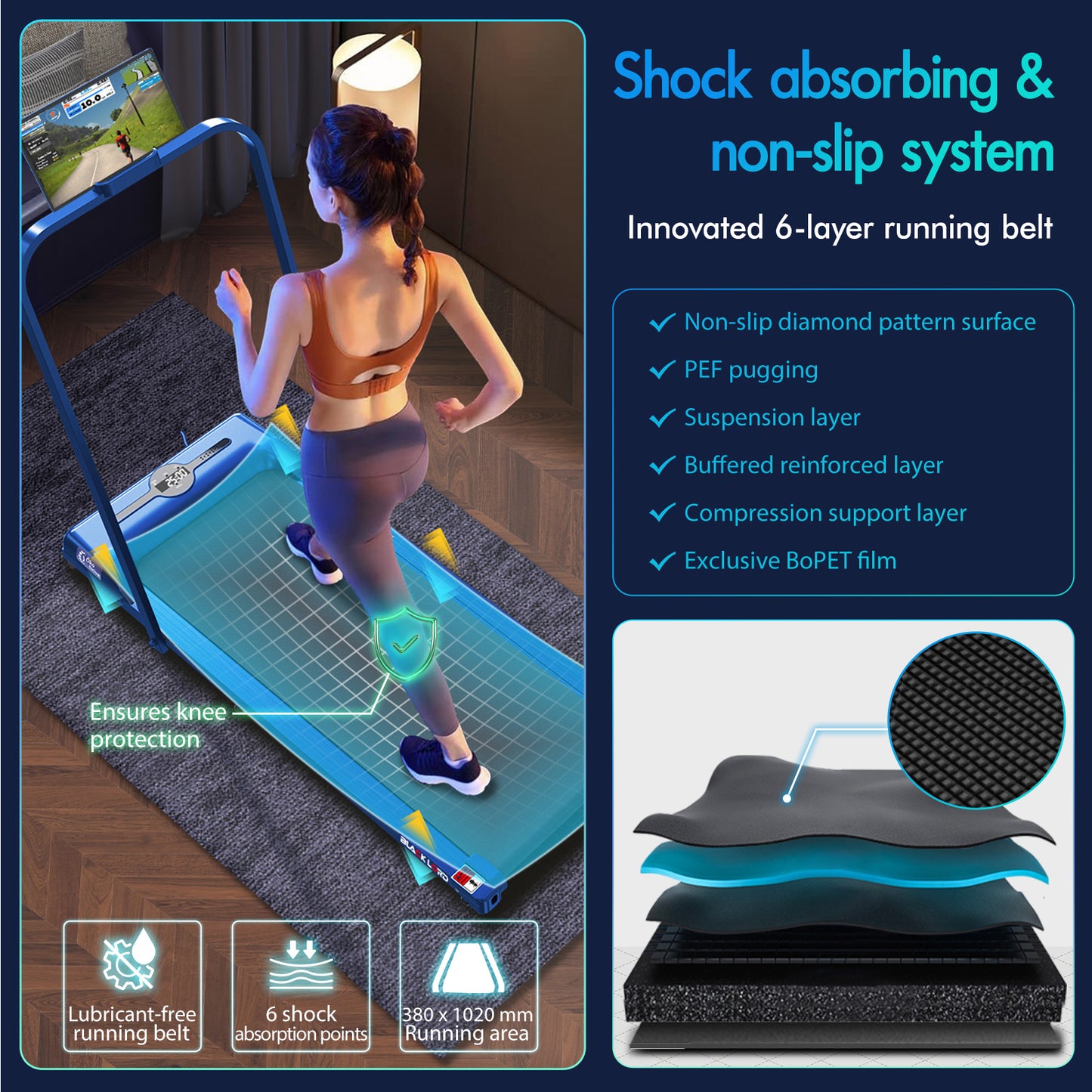 BLACK LORD Treadmill Electric Walking Pad Home Office Gym Fitness Foldable