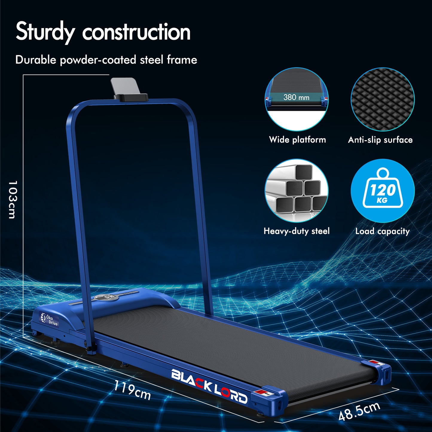 BLACK LORD Treadmill Electric Walking Pad Home Office Gym Fitness Foldable