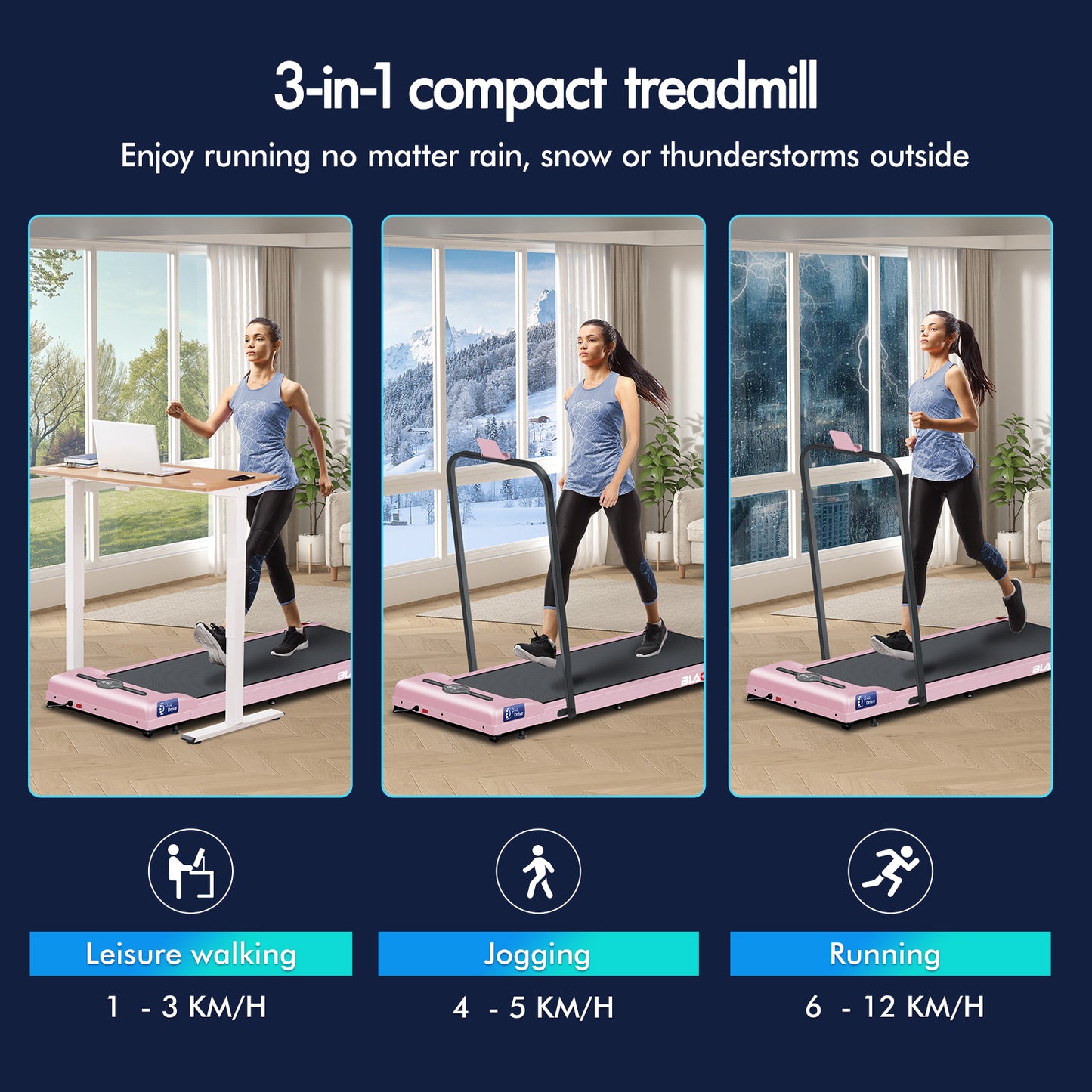 BLACK LORD Treadmill Electric Walking Pad Home Office Gym Fitness Foldable