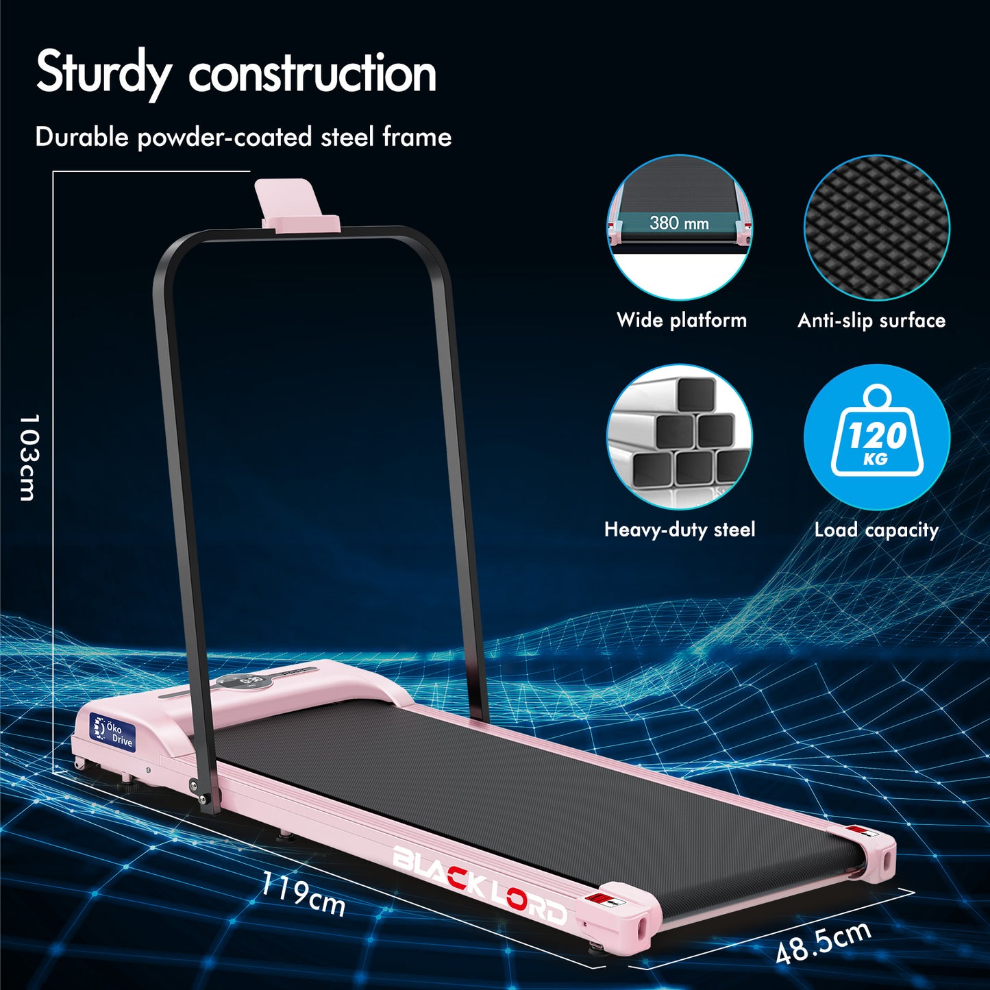 BLACK LORD Treadmill Electric Walking Pad Home Office Gym Fitness Foldable
