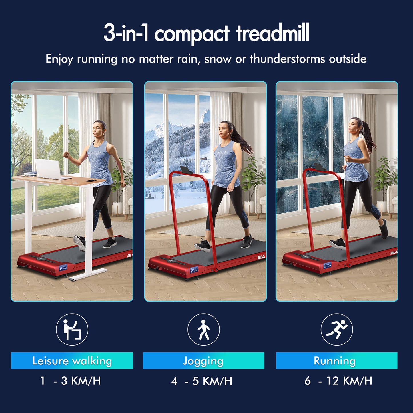 BLACK LORD Treadmill Electric Walking Pad Home Office Gym Fitness Foldable