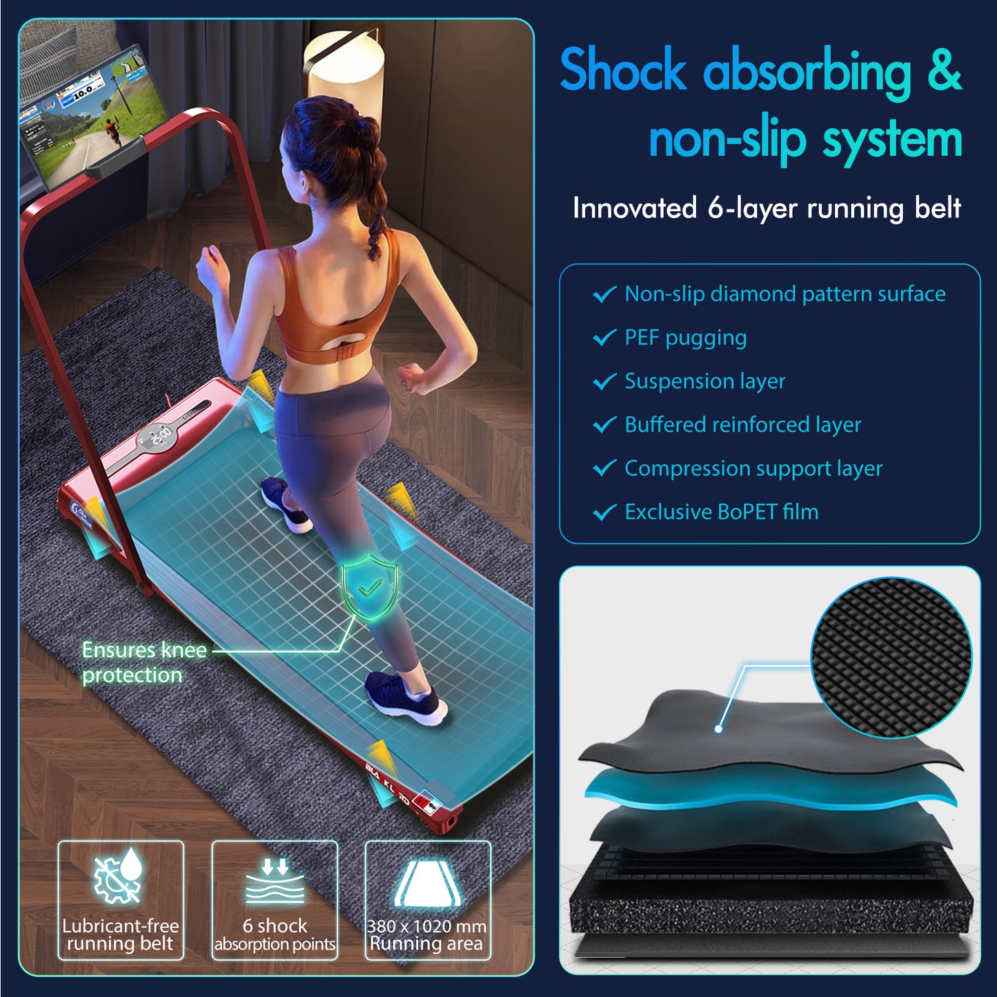 BLACK LORD Treadmill Electric Walking Pad Home Office Gym Fitness Foldable