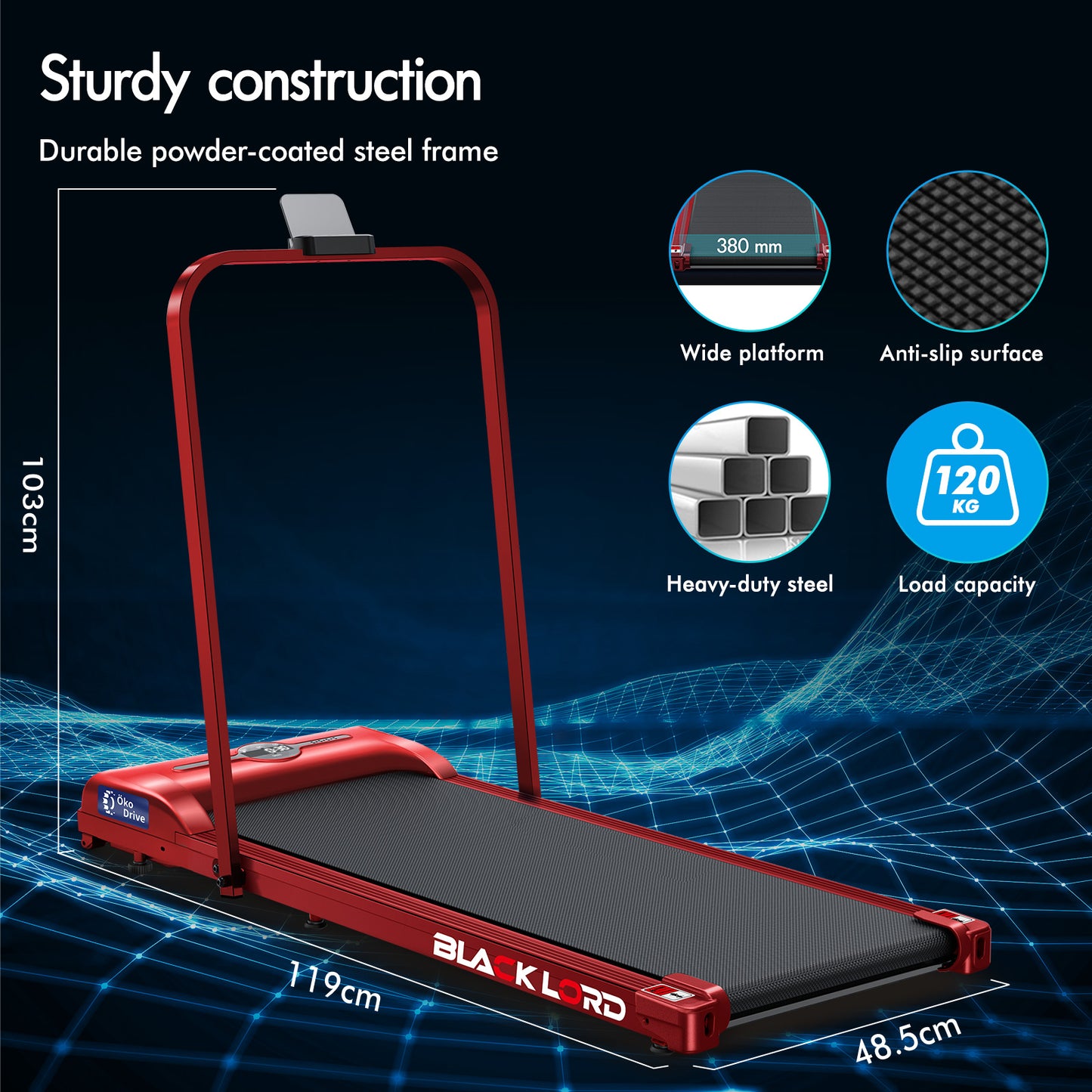 BLACK LORD Treadmill Electric Walking Pad Home Office Gym Fitness Foldable