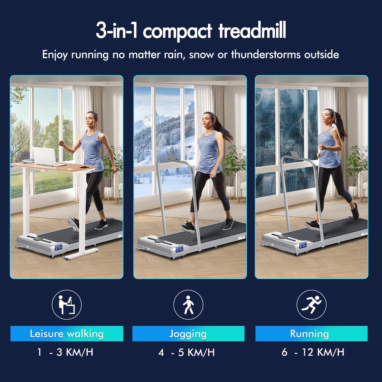 BLACK LORD Treadmill Electric Walking Pad Home Office Gym Fitness Foldable
