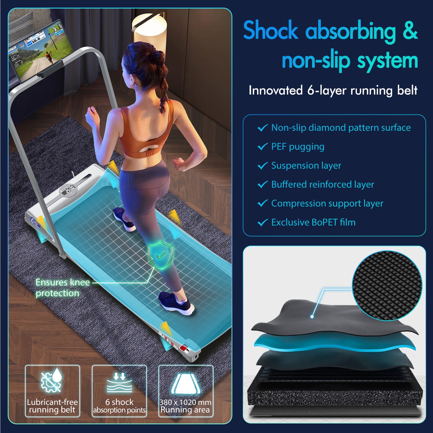BLACK LORD Treadmill Electric Walking Pad Home Office Gym Fitness Foldable