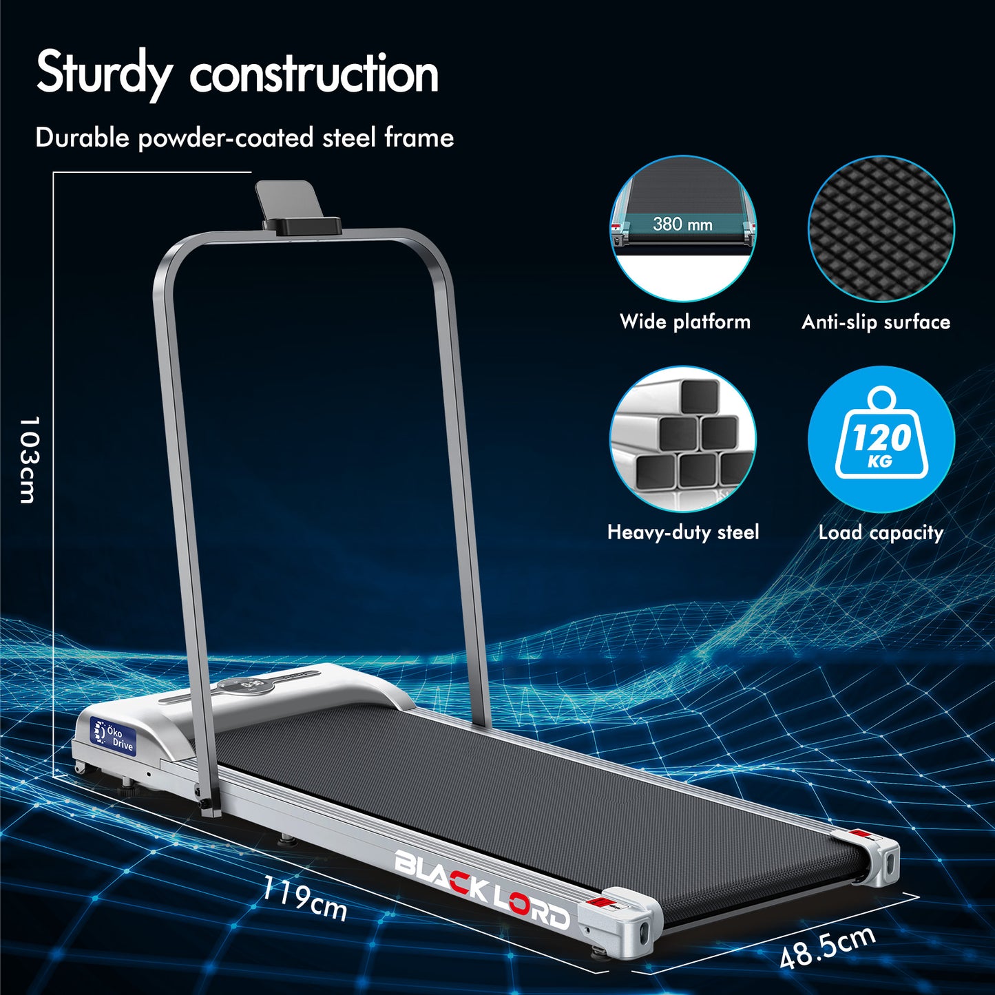 BLACK LORD Treadmill Electric Walking Pad Home Office Gym Fitness Foldable