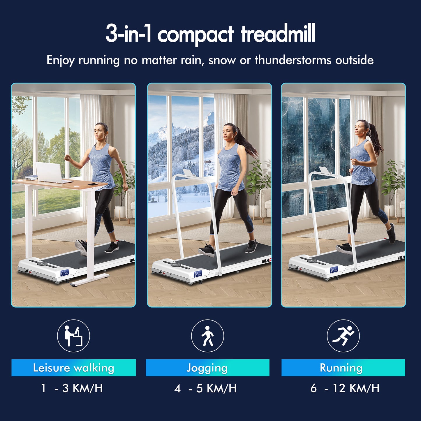 BLACK LORD Treadmill Electric Walking Pad Home Office Gym Fitness Foldable