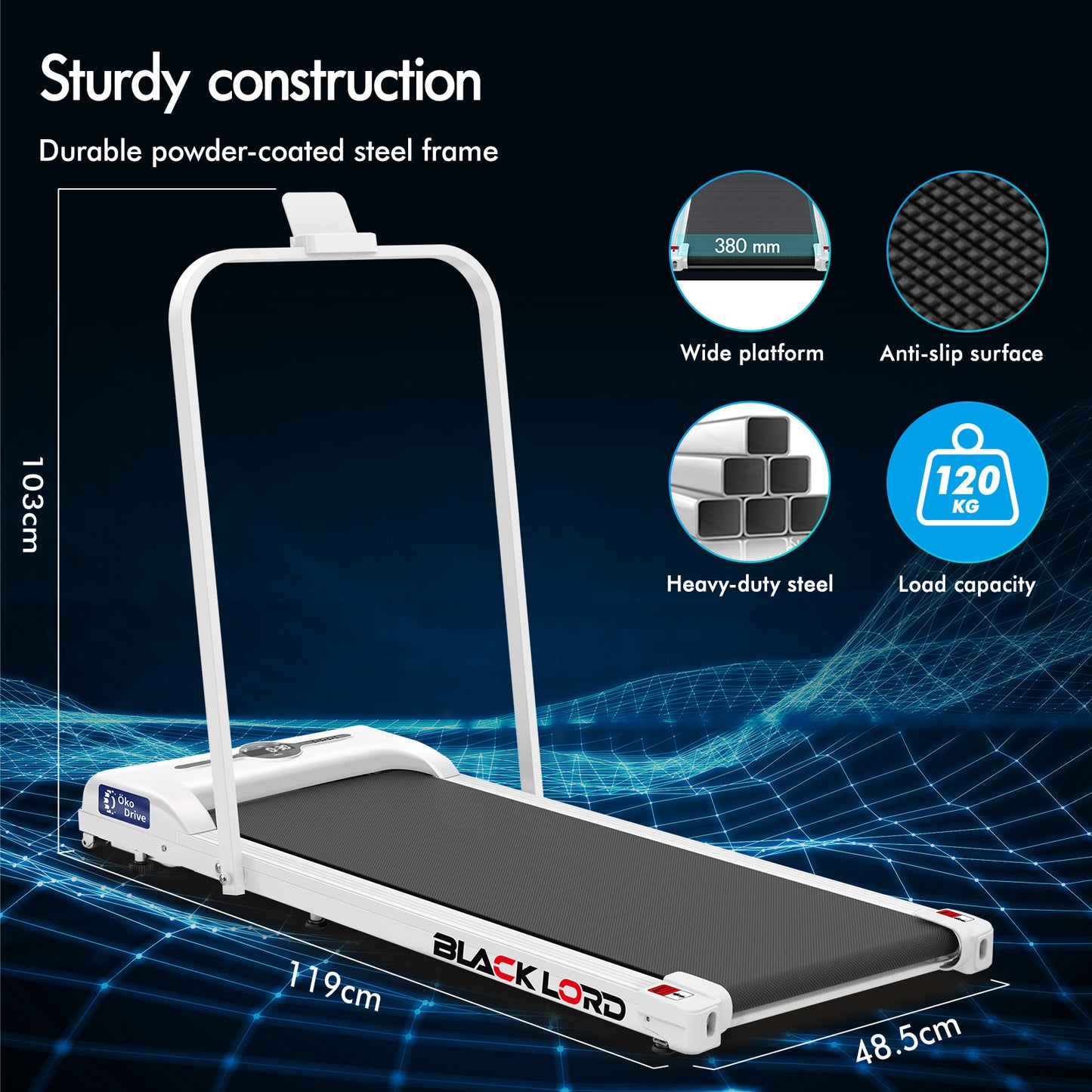 BLACK LORD Treadmill Electric Walking Pad Home Office Gym Fitness Foldable