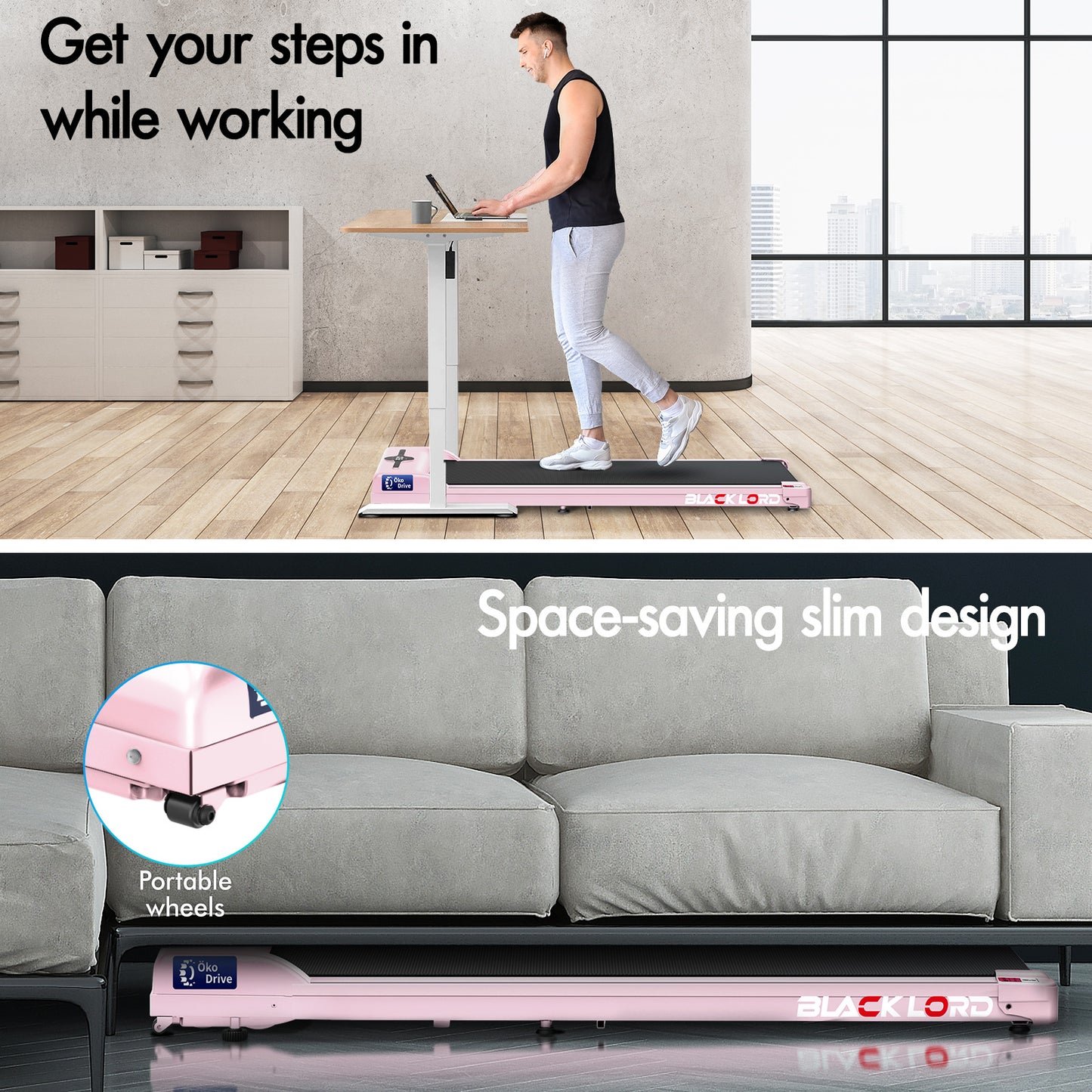 BLACK LORD Treadmill Electric Walking Pad Home Office Gym Fitness Remote Control