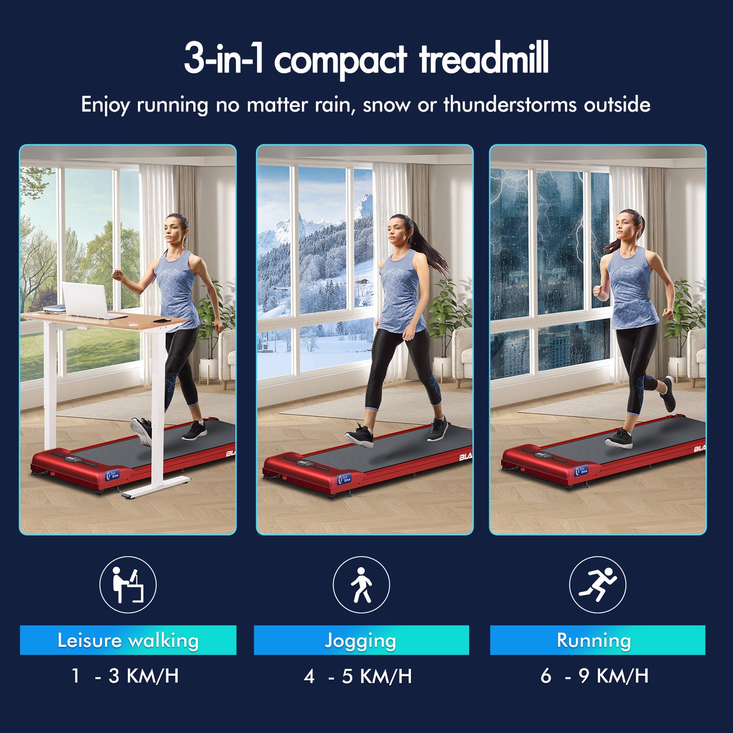 BLACK LORD Treadmill Electric Walking Pad Home Office Gym Fitness Remote Control