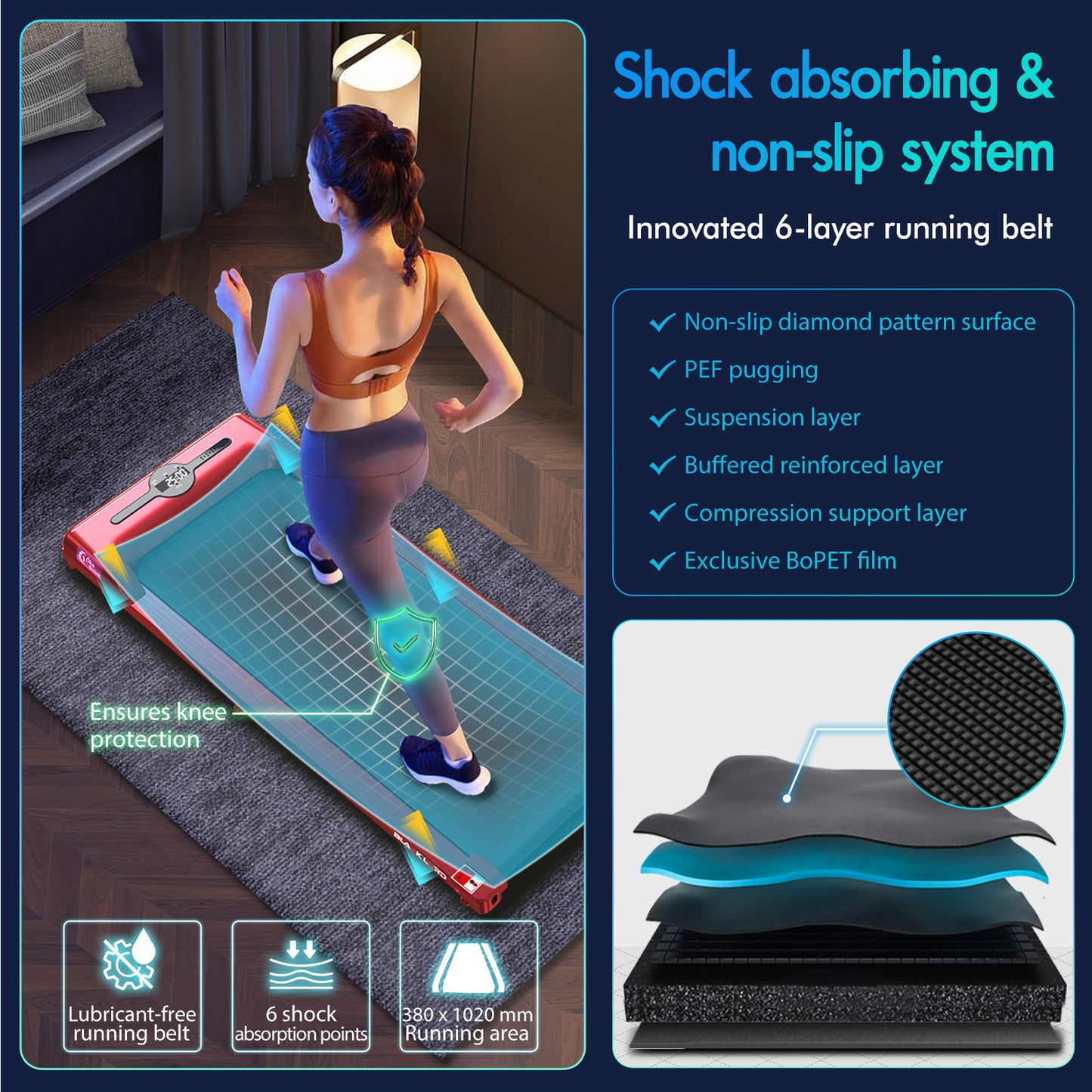 BLACK LORD Treadmill Electric Walking Pad Home Office Gym Fitness Remote Control