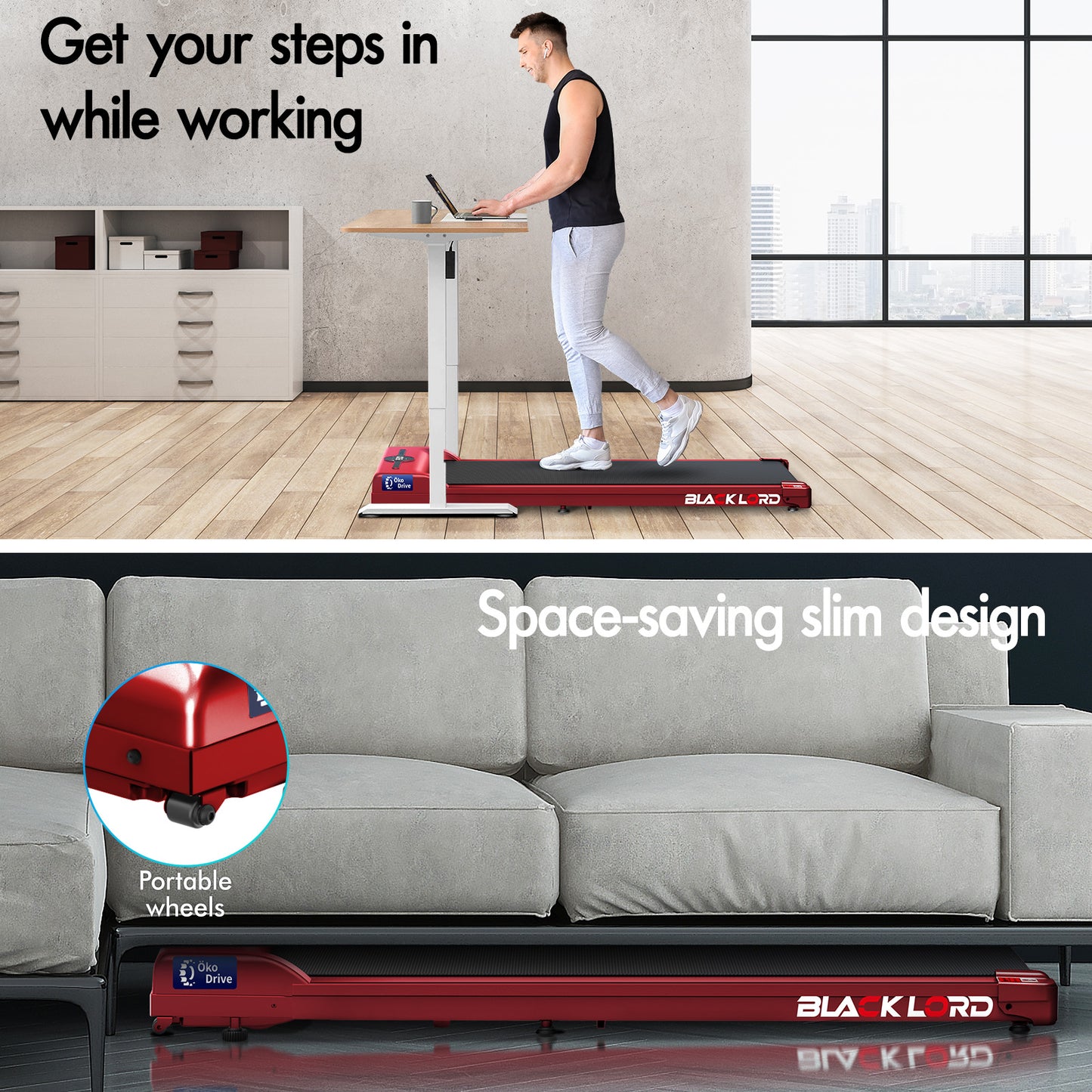 BLACK LORD Treadmill Electric Walking Pad Home Office Gym Fitness Remote Control