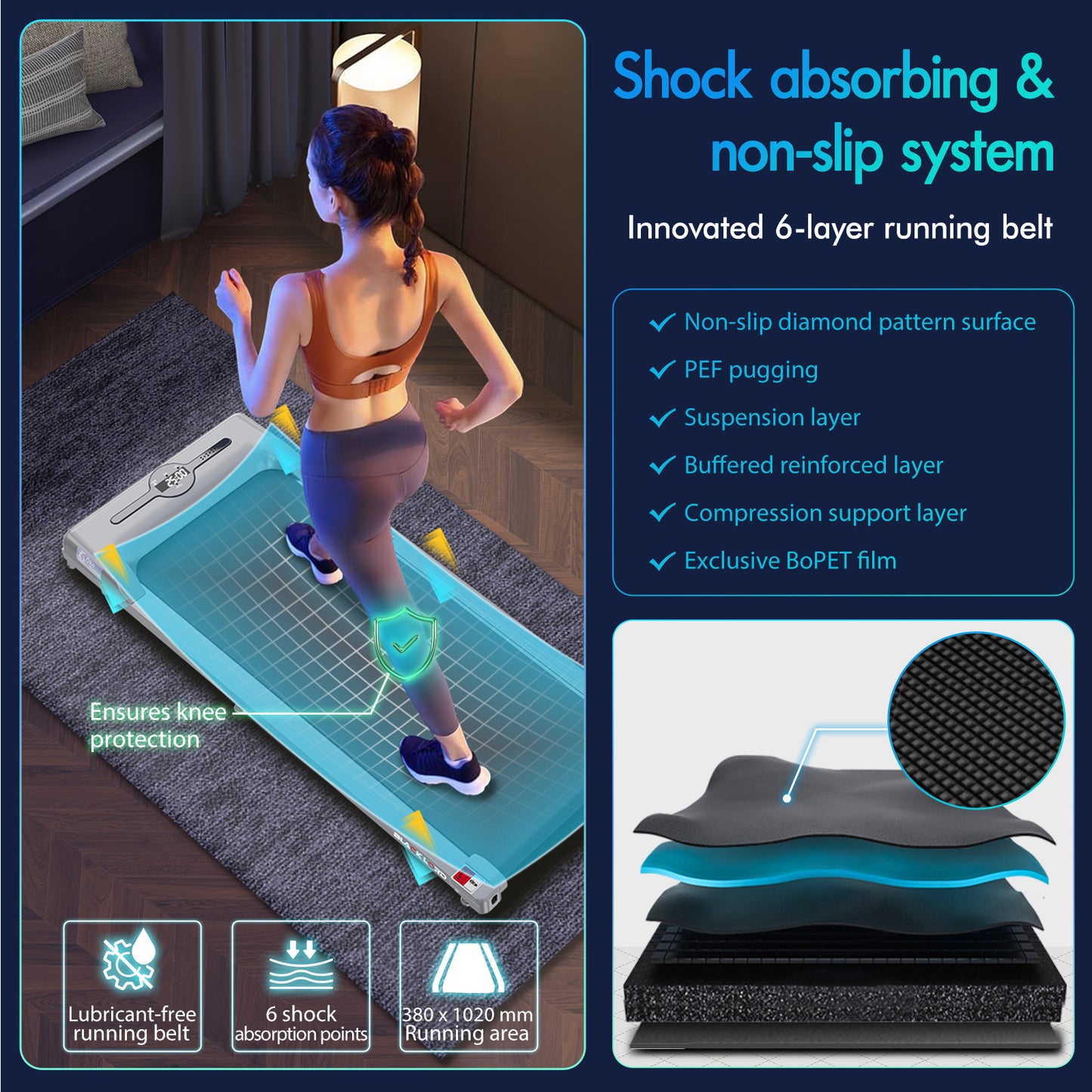 BLACK LORD Treadmill Electric Walking Pad Home Office Gym Fitness Remote Control