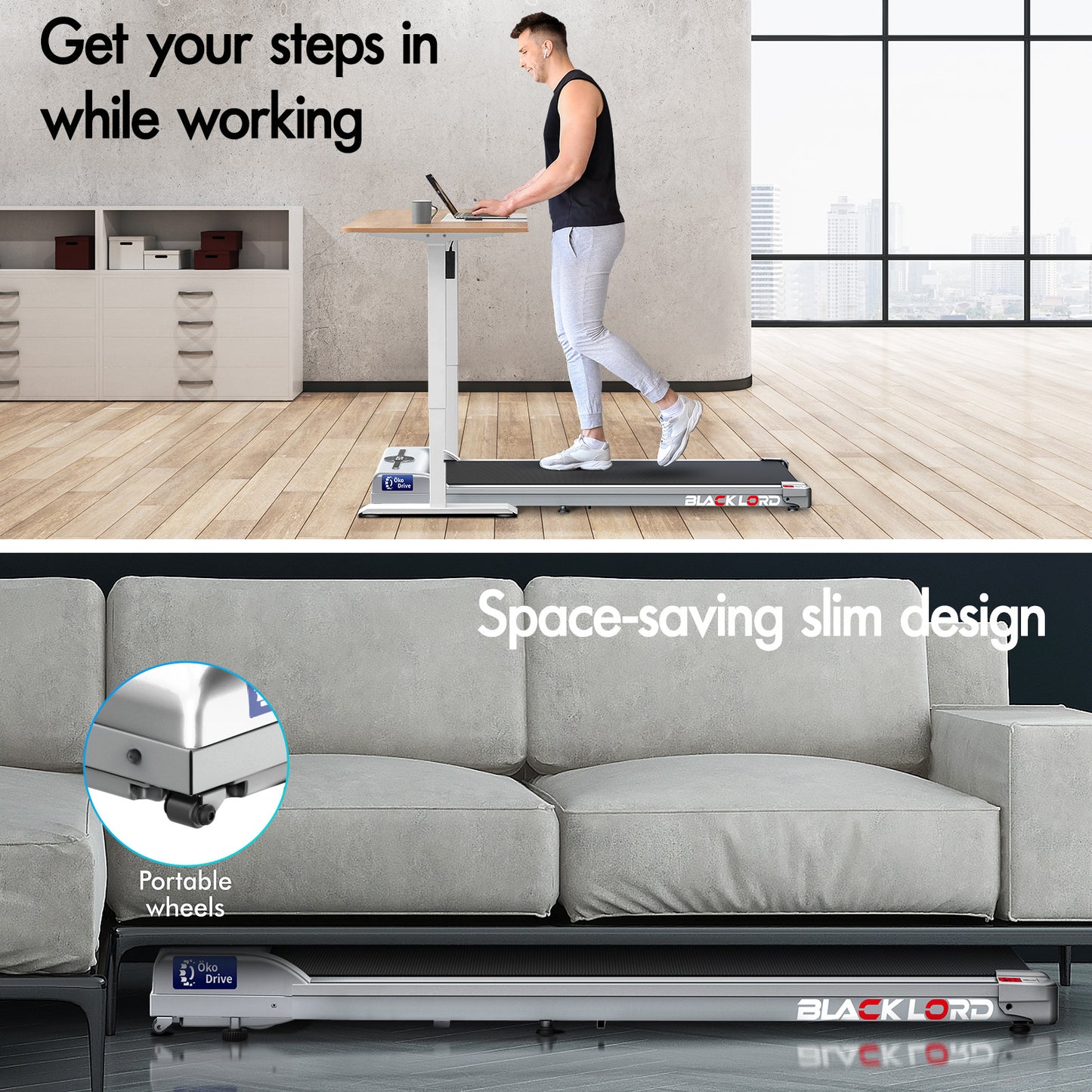 BLACK LORD Treadmill Electric Walking Pad Home Office Gym Fitness Remote Control