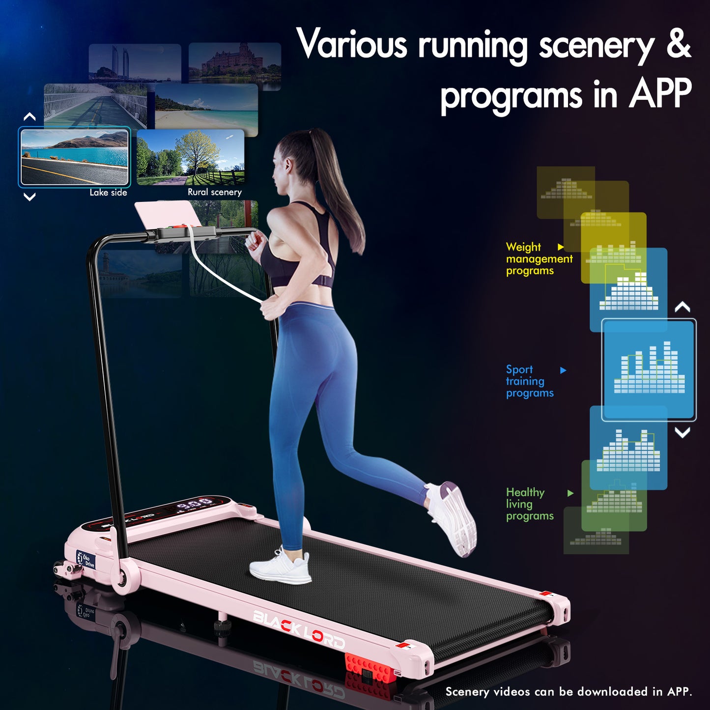 BLACK LORD Treadmill Electric Walking Pad Incline Shock Absorbers Foldable Pink