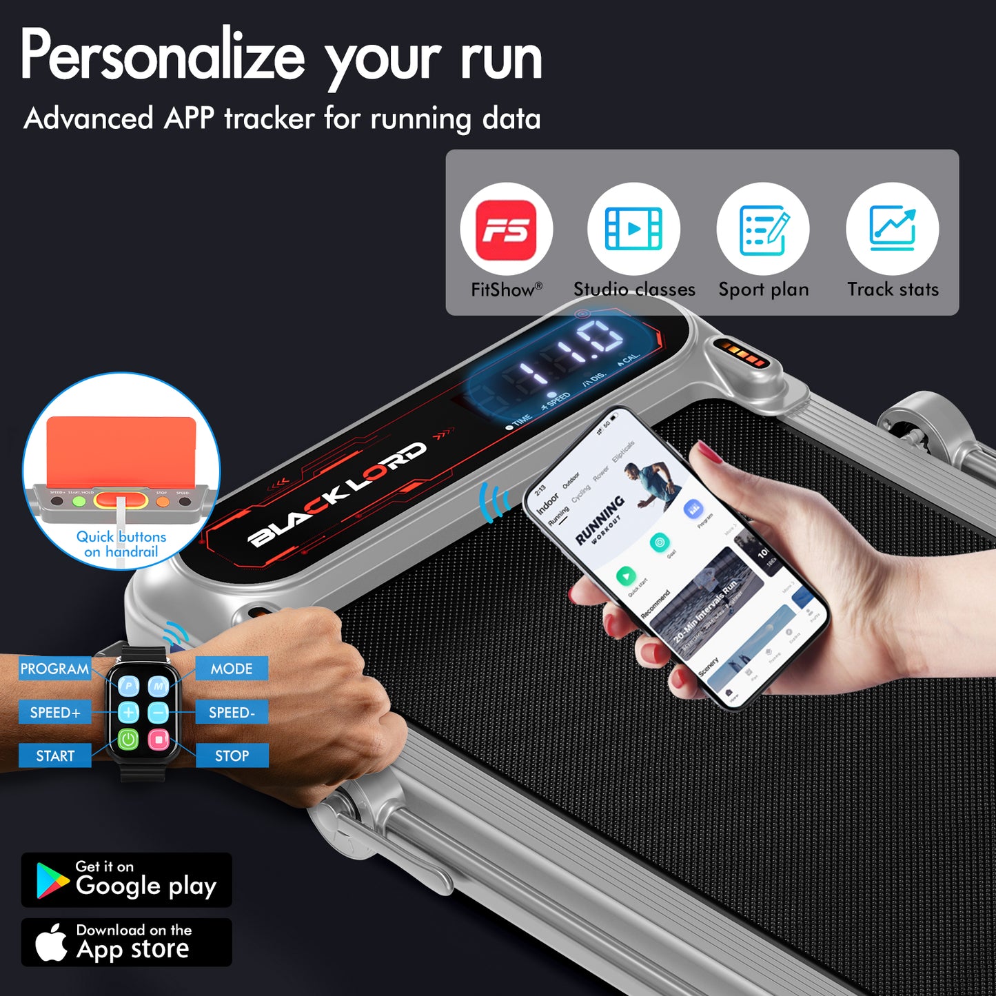 BLACK LORD Treadmill Electric Walking Pad Incline Shock Absorbers Foldable Silver