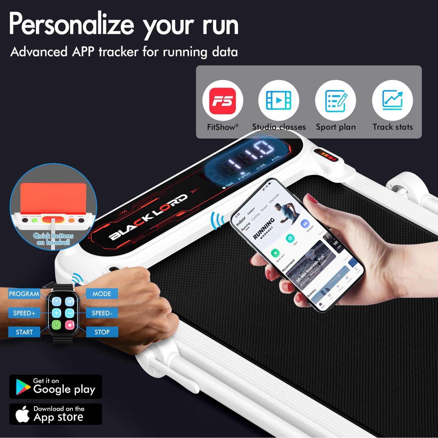 BLACK LORD Treadmill Electric Walking Pad Incline Shock Absorbers Foldable White