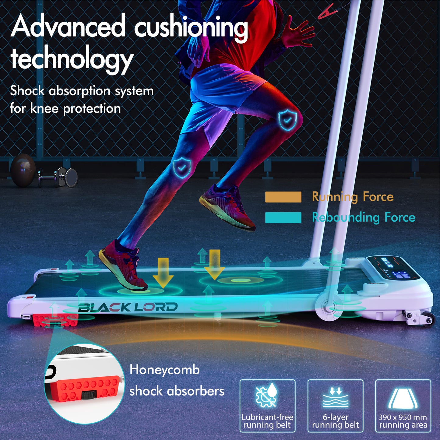 BLACK LORD Treadmill Electric Walking Pad Incline Shock Absorbers Foldable White