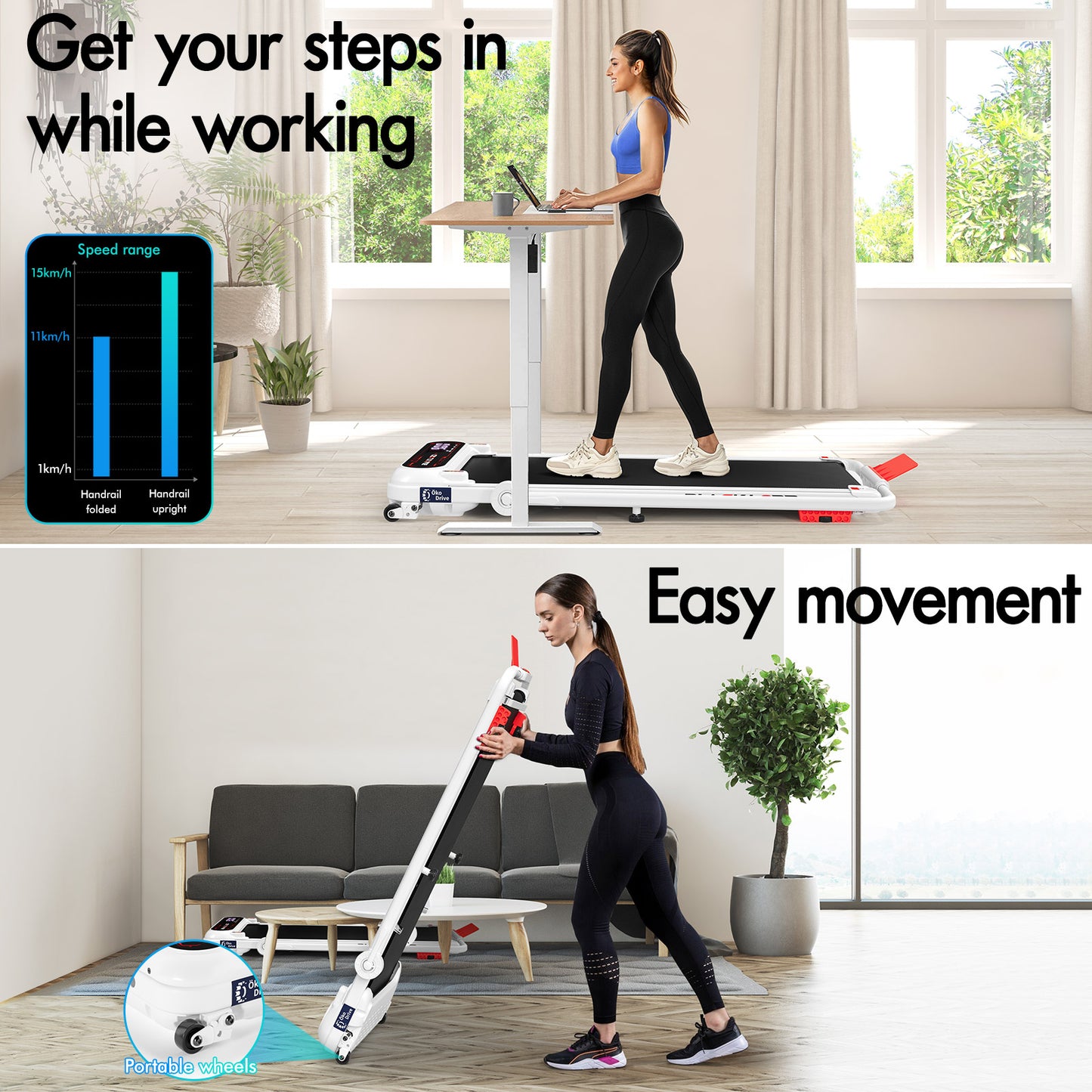 BLACK LORD Treadmill Electric Walking Pad Incline Shock Absorbers Foldable White