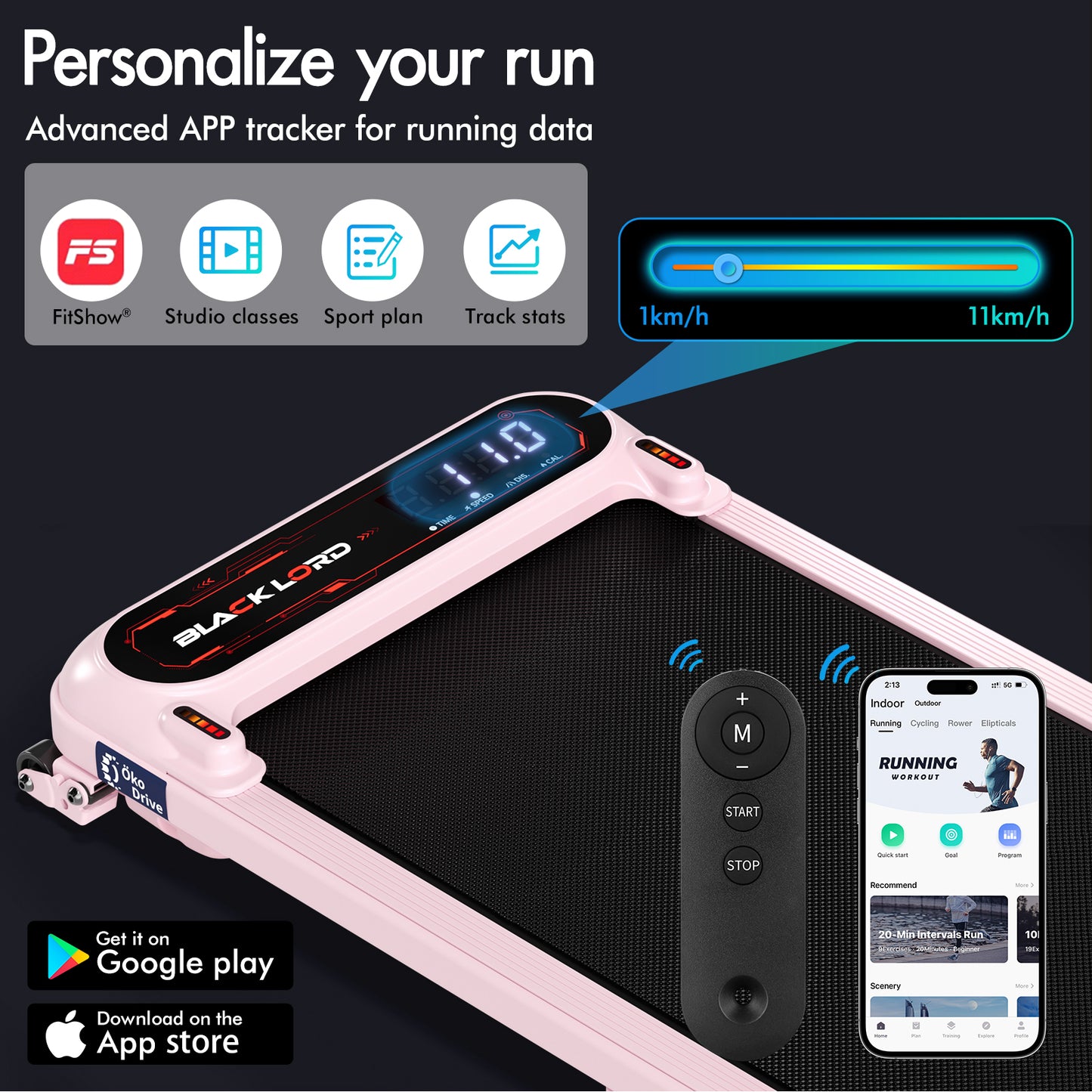 BLACK LORD Treadmill Electric Walking Pad Incline Shock Absorbers Gym Pink