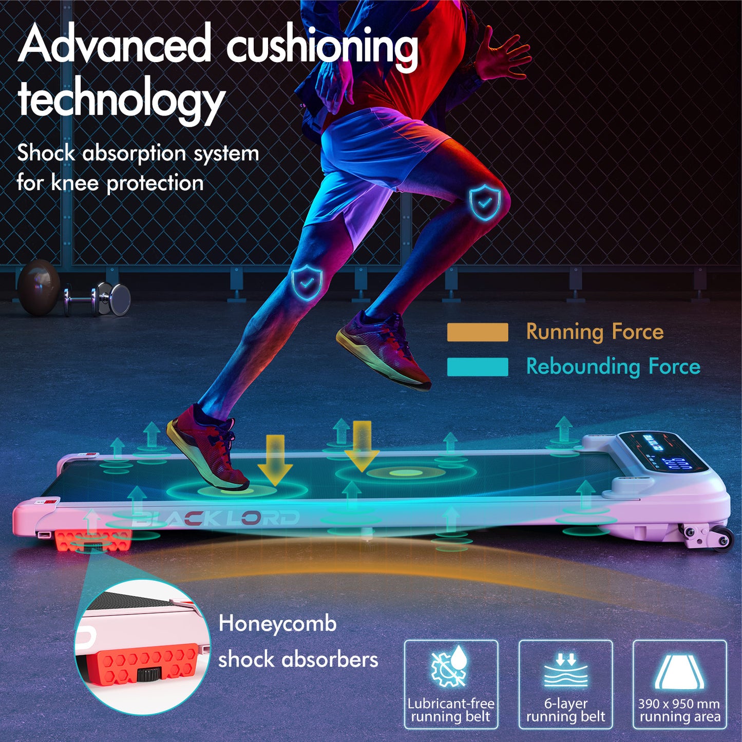 BLACK LORD Treadmill Electric Walking Pad Incline Shock Absorbers Gym Pink