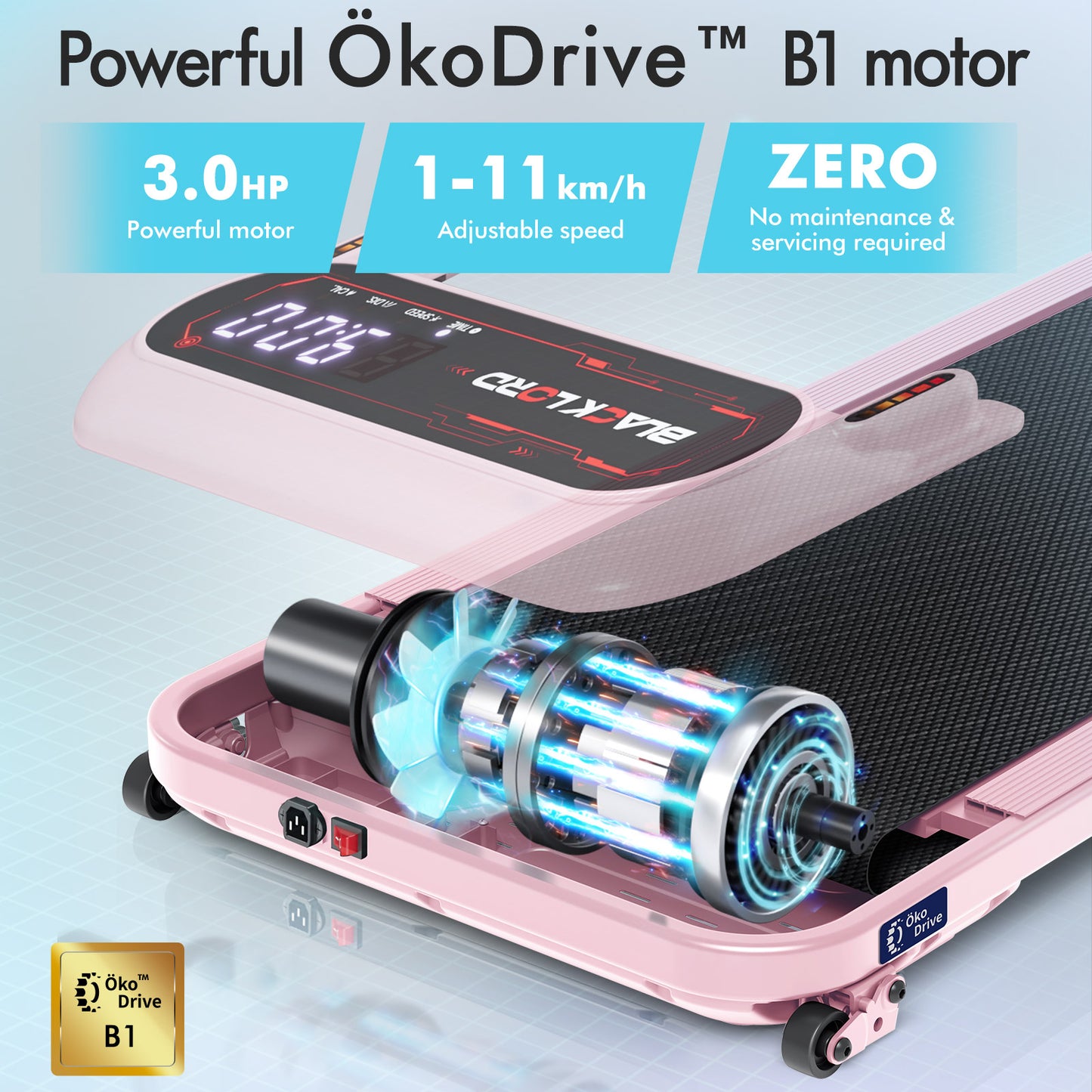BLACK LORD Treadmill Electric Walking Pad Incline Shock Absorbers Gym Pink