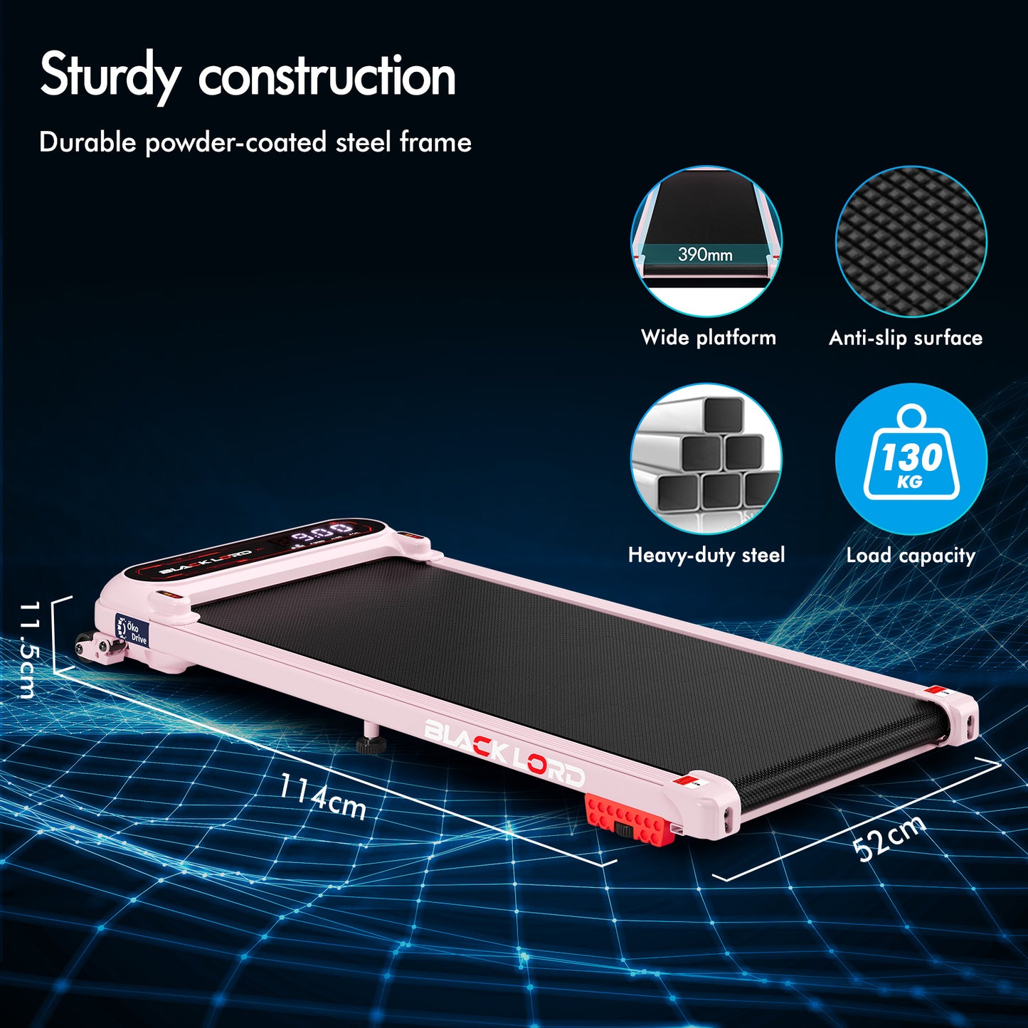 BLACK LORD Treadmill Electric Walking Pad Incline Shock Absorbers Gym Pink