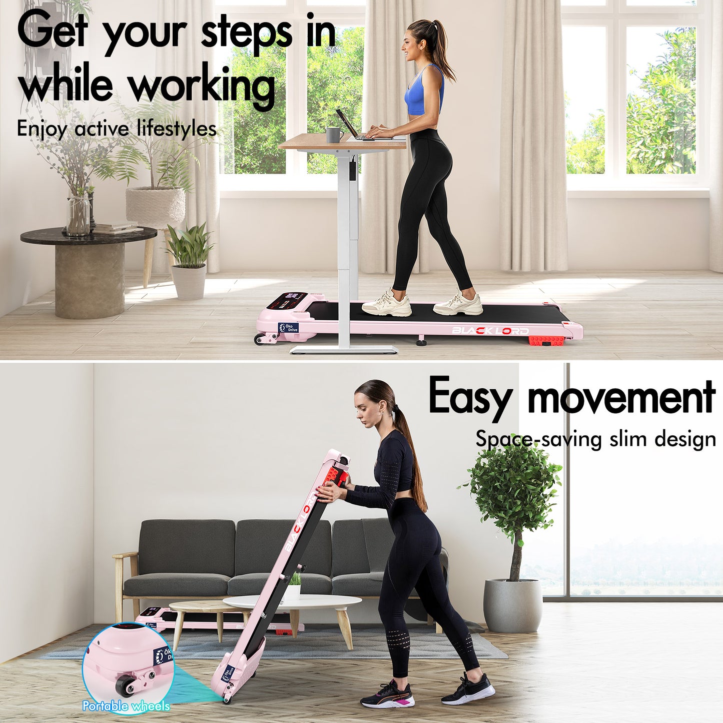 BLACK LORD Treadmill Electric Walking Pad Incline Shock Absorbers Gym Pink