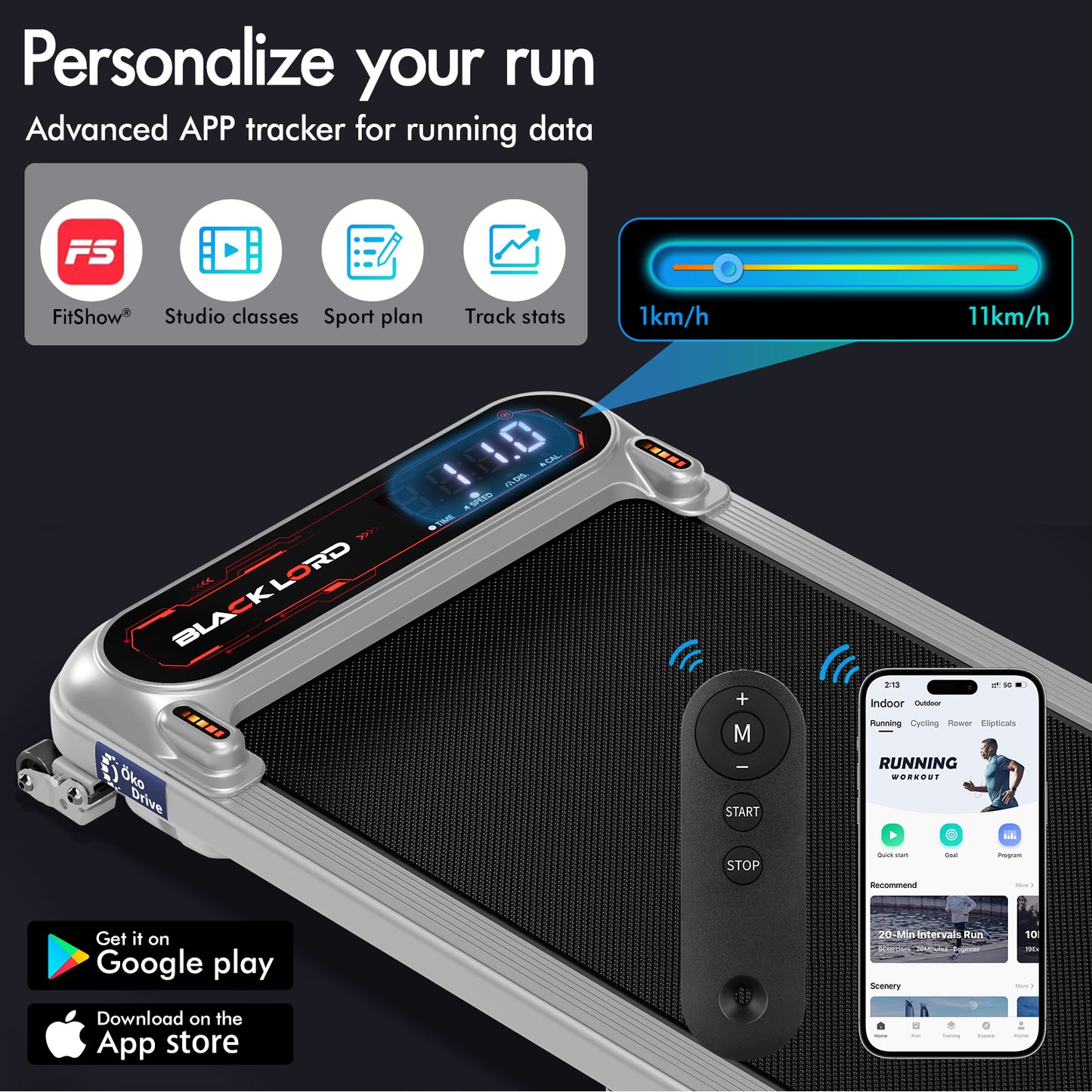 BLACK LORD Treadmill Electric Walking Pad Incline Shock Absorbers Gym Silver