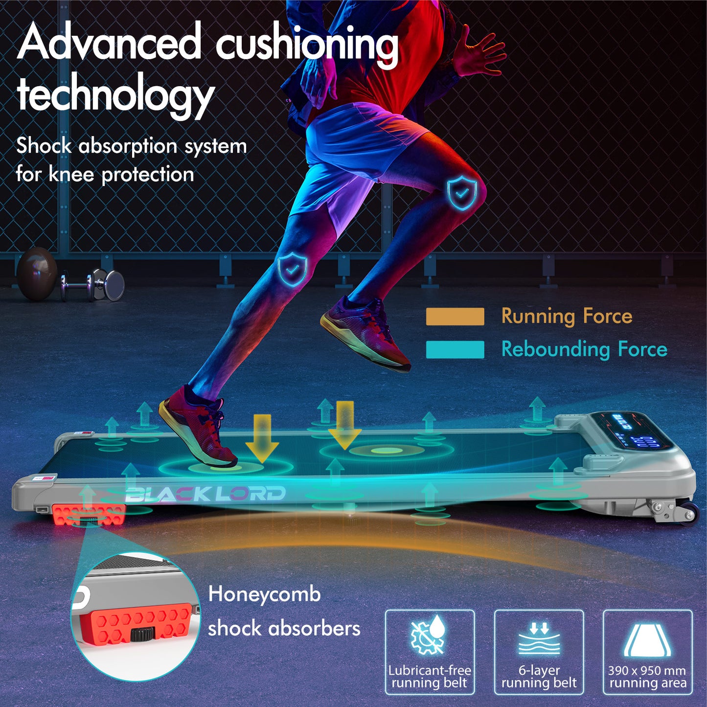 BLACK LORD Treadmill Electric Walking Pad Incline Shock Absorbers Gym Silver