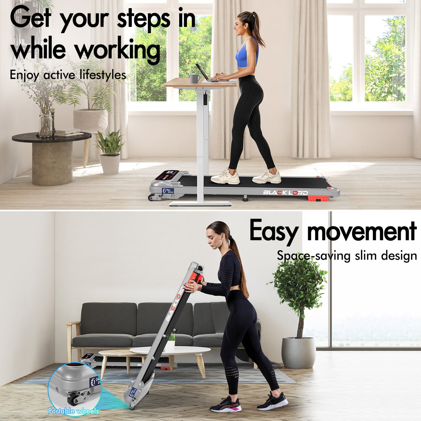 BLACK LORD Treadmill Electric Walking Pad Incline Shock Absorbers Gym Silver