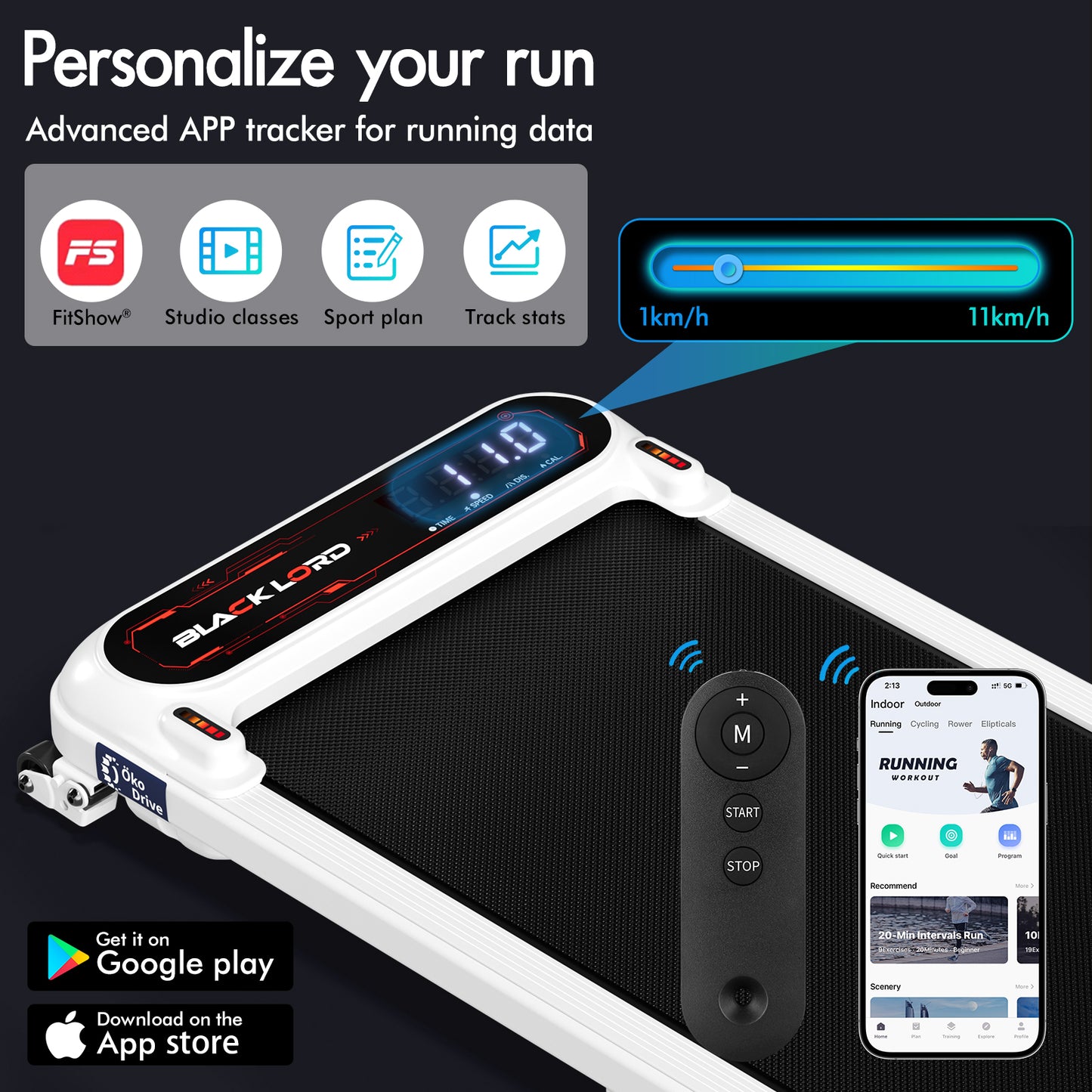 BLACK LORD Treadmill Electric Walking Pad Incline Shock Absorbers Gym White