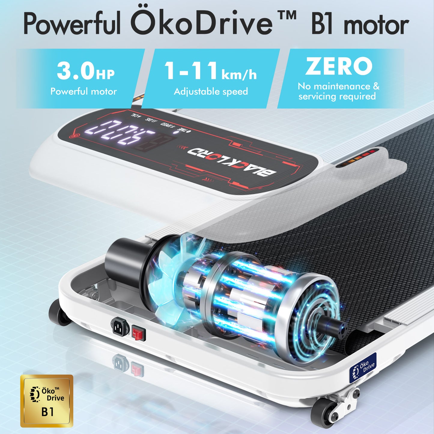 BLACK LORD Treadmill Electric Walking Pad Incline Shock Absorbers Gym White