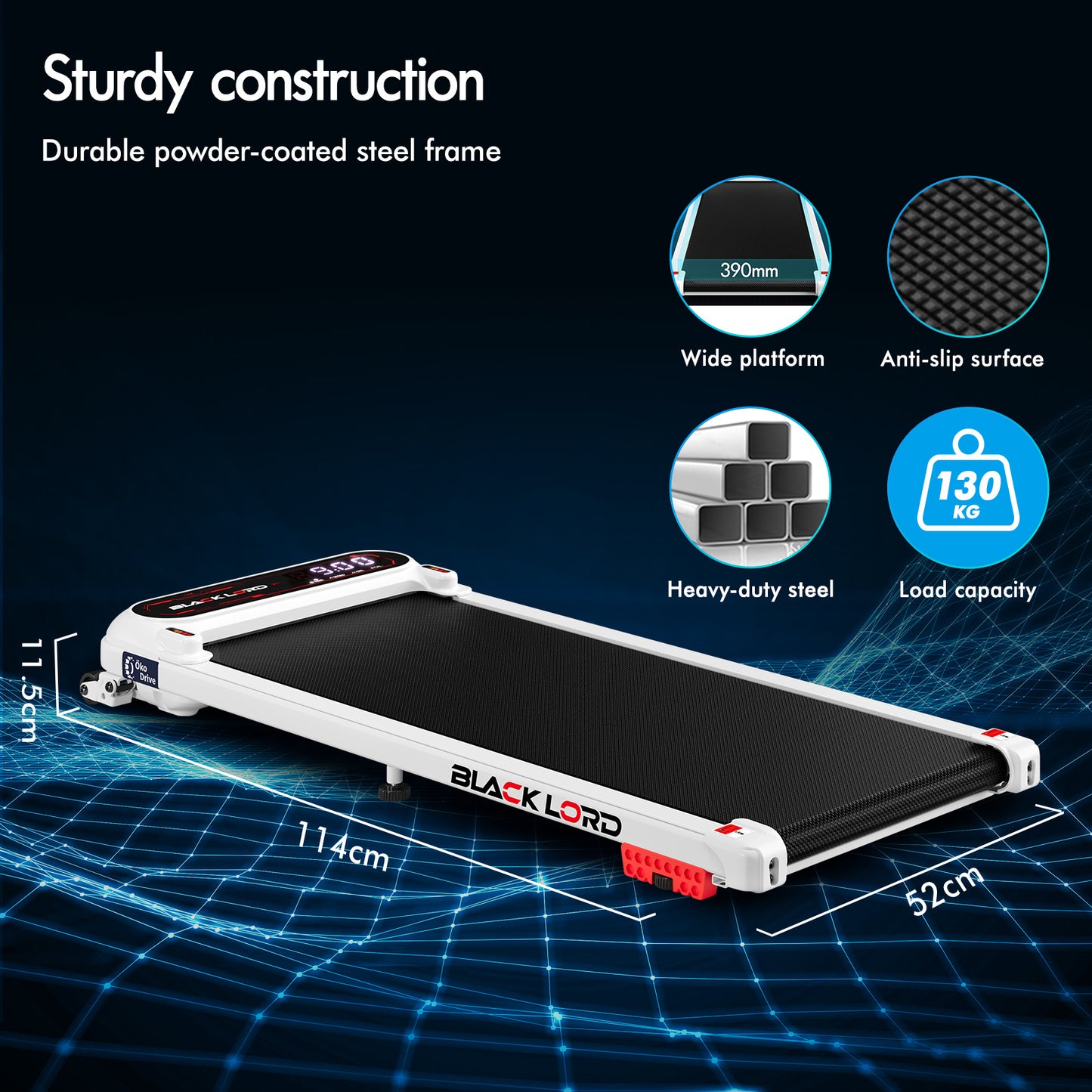 BLACK LORD Treadmill Electric Walking Pad Incline Shock Absorbers Gym White