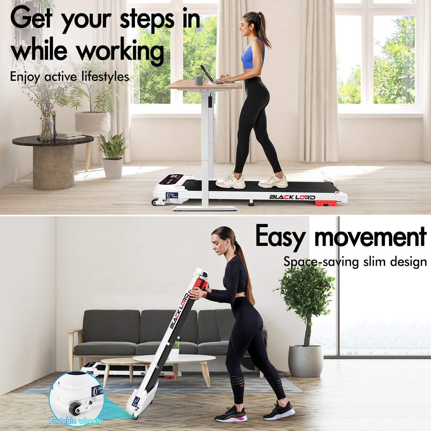 BLACK LORD Treadmill Electric Walking Pad Incline Shock Absorbers Gym White