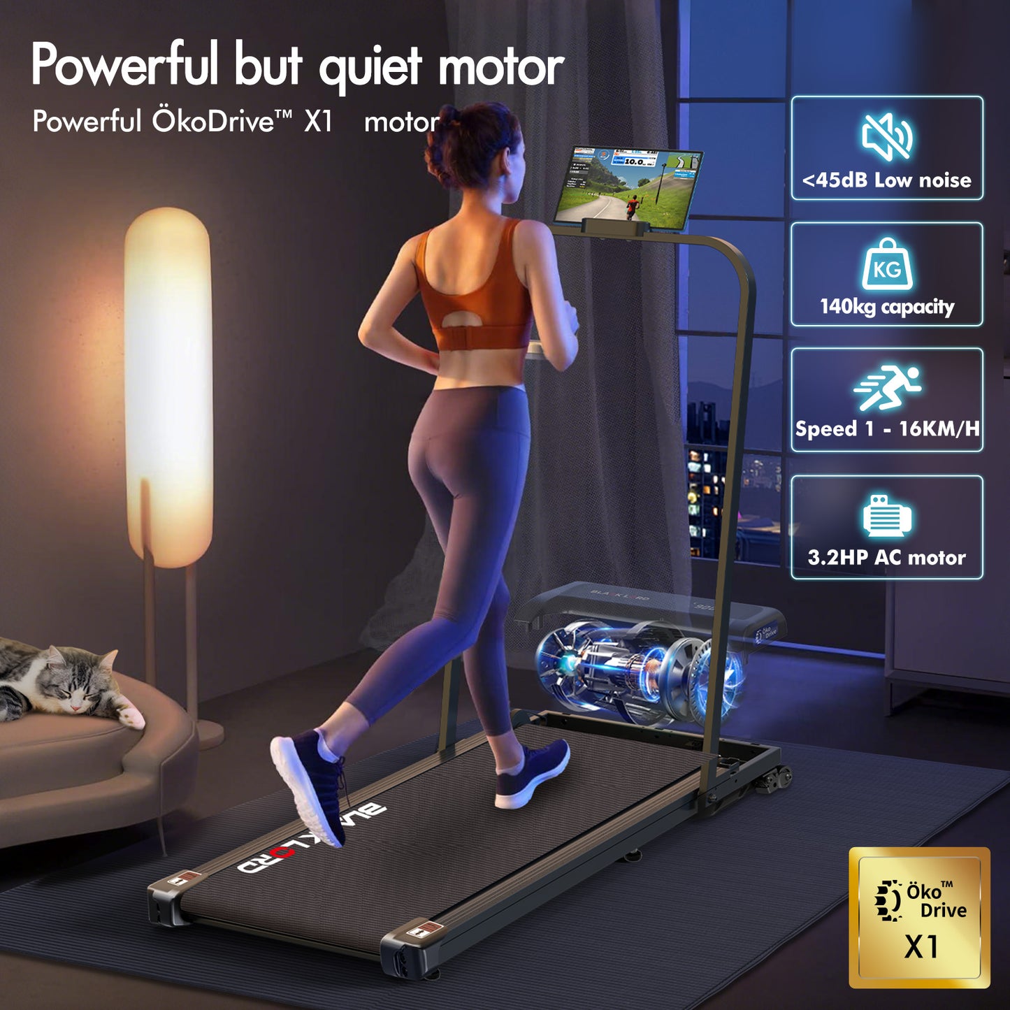 BLACK LORD Treadmill Electric Walking Pad Home Office Incline Foldable Black
