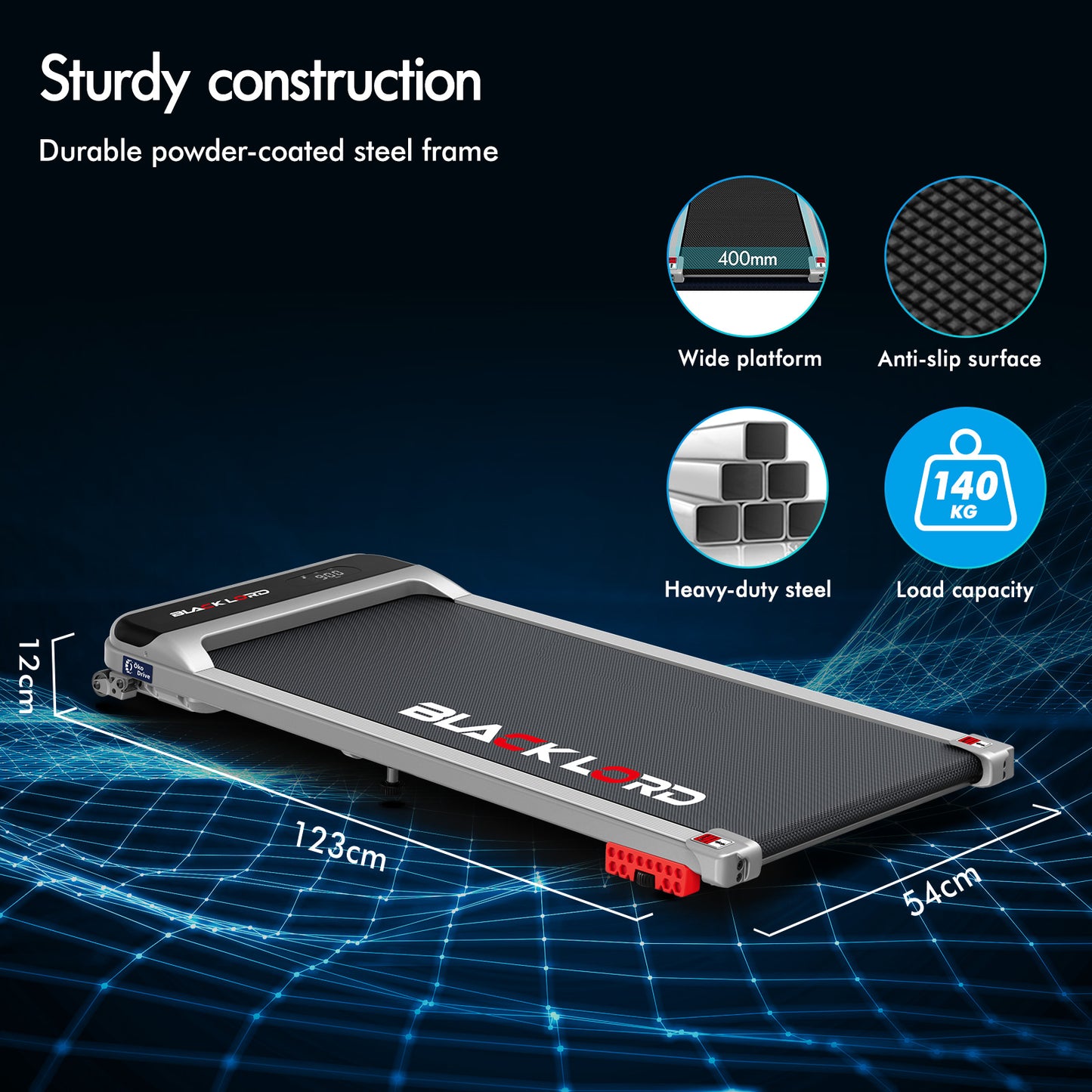 BLACK LORD Treadmill Electric Walking Pad Home Office Gym Fitness Incline MS2
