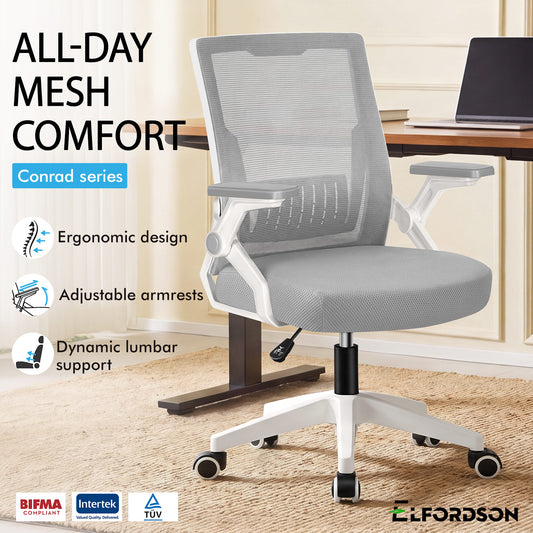 ELFORDSON Mesh Office Chair Gaming Racing Work Grey and White