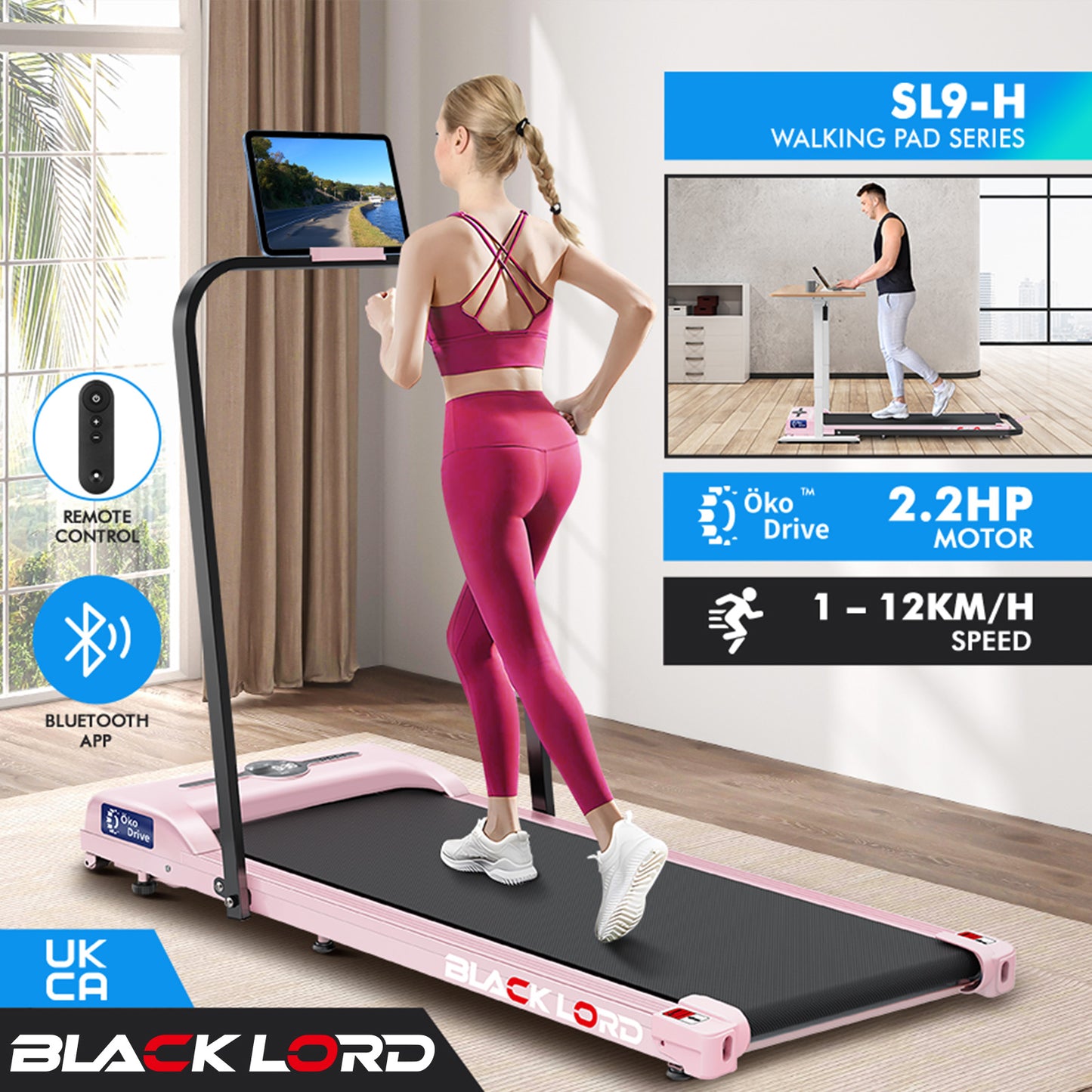 BLACK LORD Treadmill Electric Walking Pad Home Office Gym Fitness Foldable