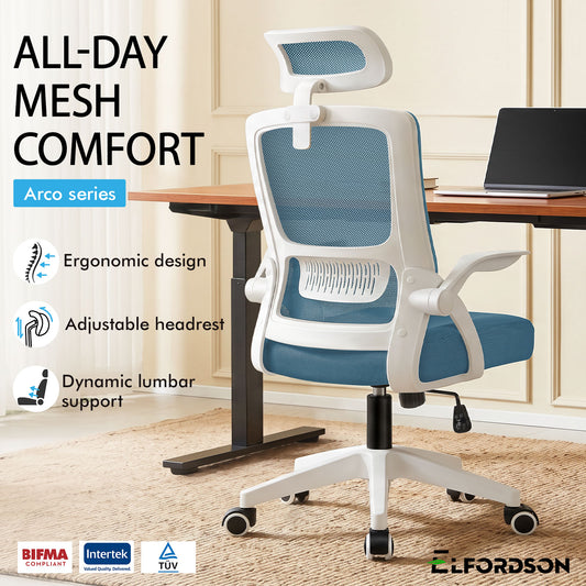 ELFORDSON Mesh Office Chair Executive Fabric Seat Tilt Computer Blue