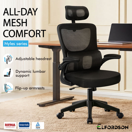 ELFORDSON Mesh Office Chair Executive Computer Fabric Tilt All Black